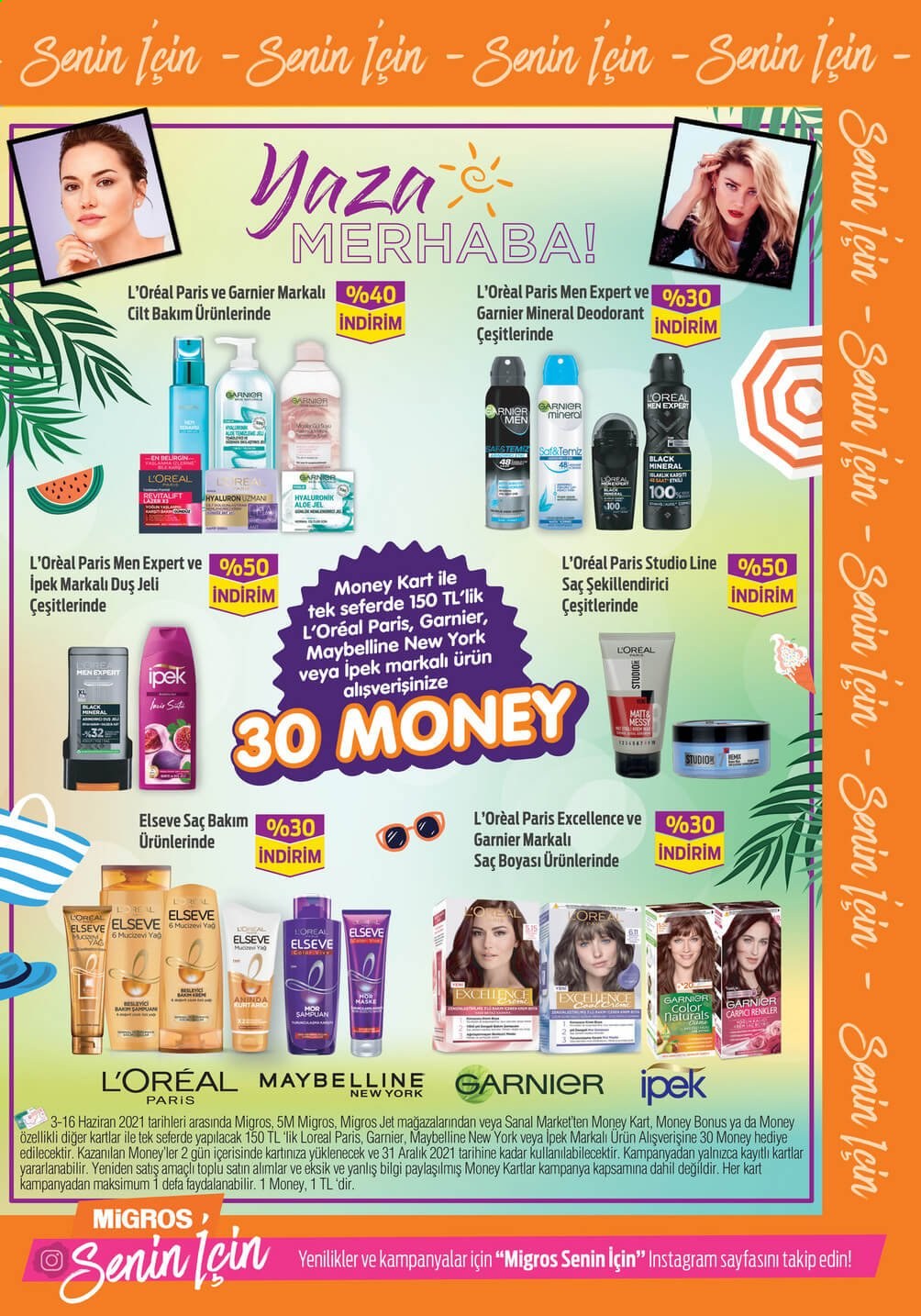 thumbnail - Migros aktüel ürünler, broşür  - 6.3.2021 - 6.16.2021 - Satıştaki ürünler - şampuan, duş jeli, L’Oréal, Garnier, saç boyası, Maybelline, deodorant, saç şekillendirici. Sayfa 3.