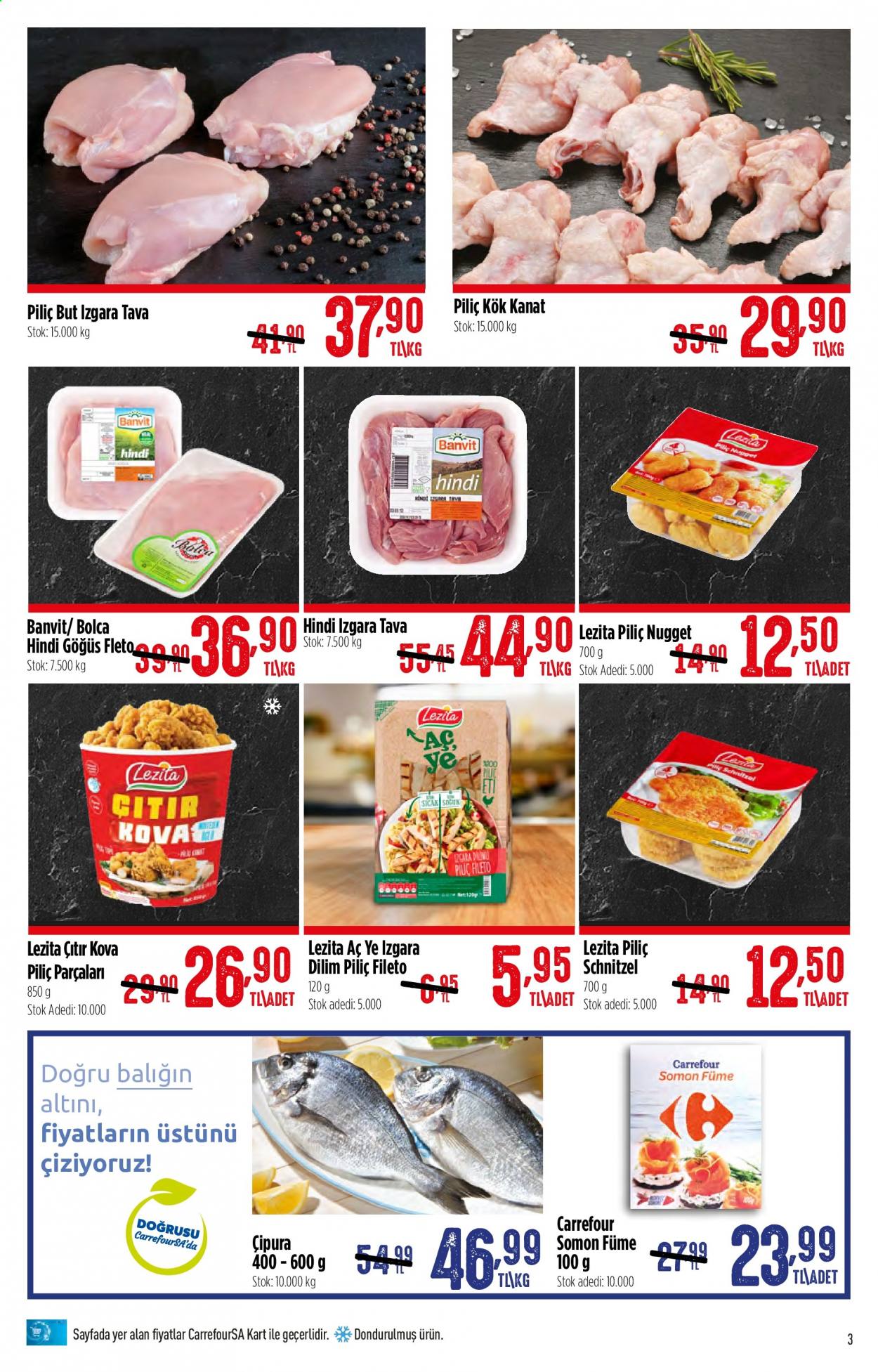 thumbnail - Carrefour aktüel ürünler, broşür  - 6.14.2021 - 6.27.2021 - Satıştaki ürünler - piliç fileto, hindi, hindi göğüs, somon, çipura, balık, schnitzel. Sayfa 3.