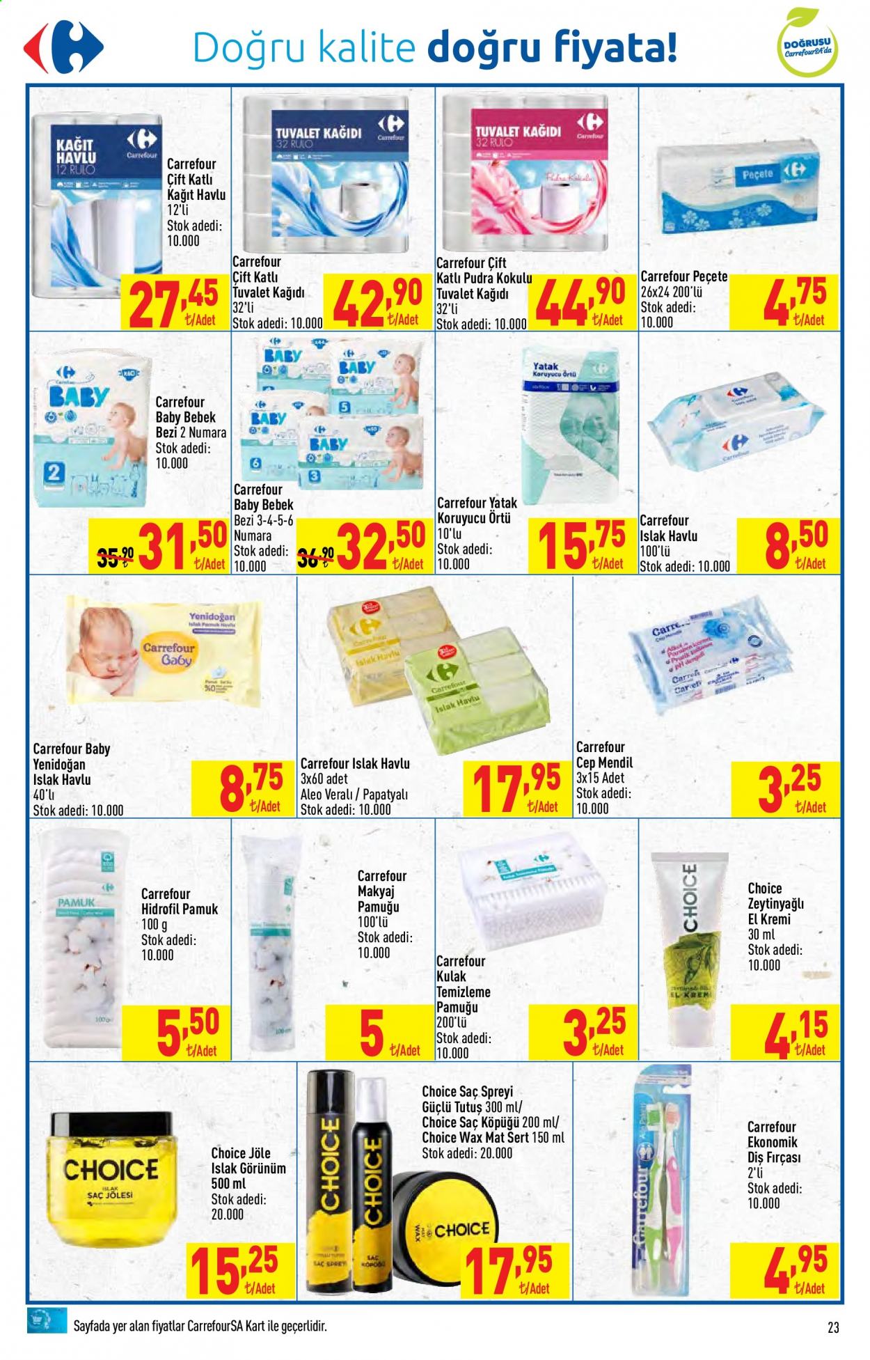 thumbnail - Carrefour aktüel ürünler, broşür  - 6.14.2021 - 6.27.2021 - Satıştaki ürünler - bebek bezi, islak havlu, diş fırçası, kremi, fırça. Sayfa 23.