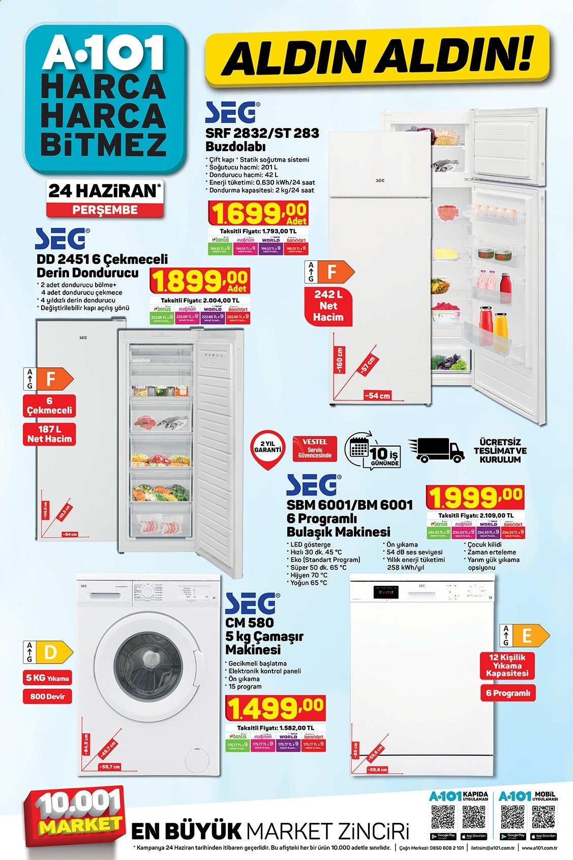 thumbnail - A101 aktüel ürünler, broşür  - 6.24.2021 - 6.30.2021 - Satıştaki ürünler - bulaşık makinesi, çamaşır makinesi, saat, buzdolabı, derin dondurucu, standart. Sayfa 2.