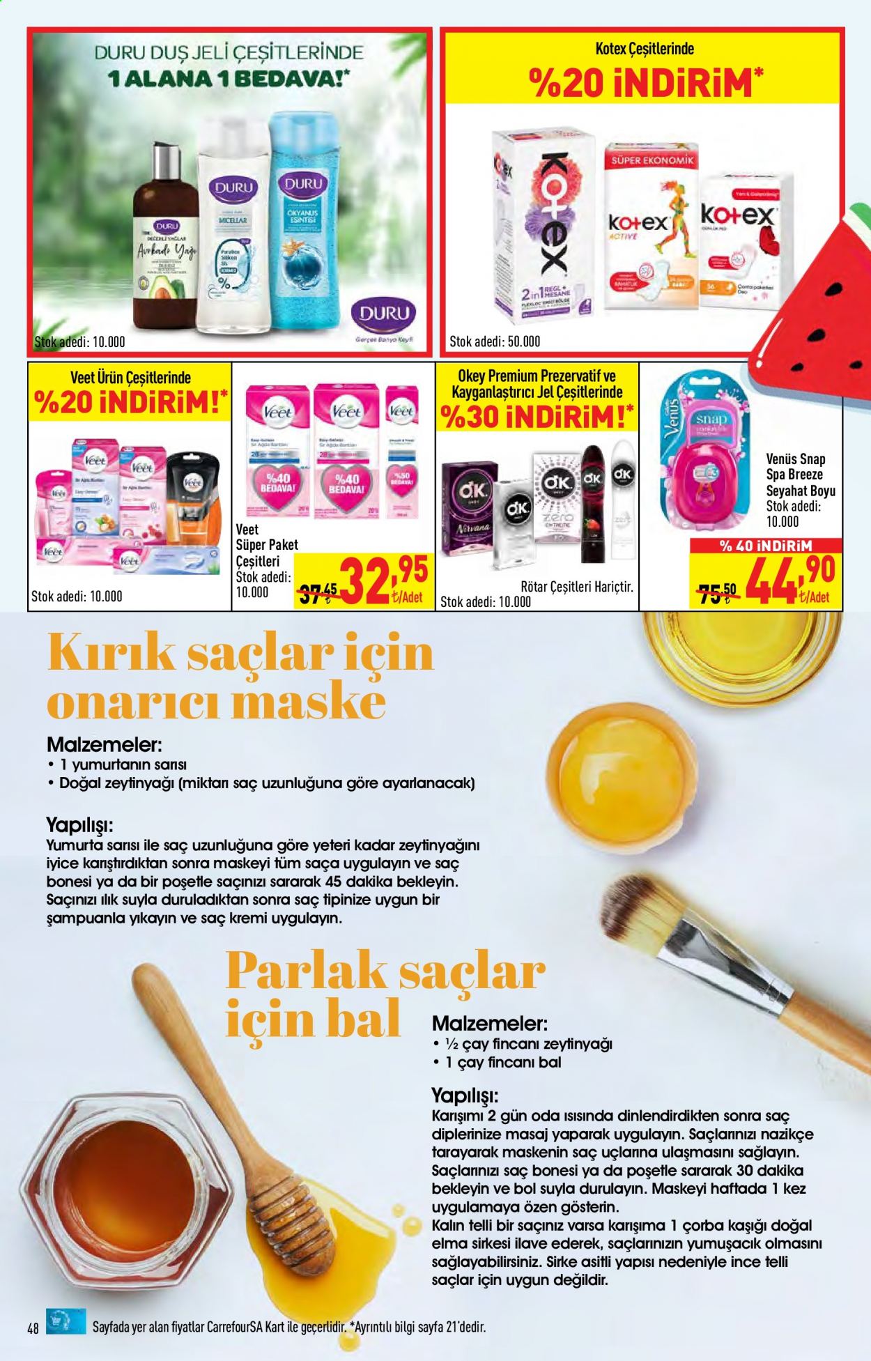 thumbnail - Carrefour aktüel ürünler, broşür  - 6.28.2021 - 7.11.2021 - Satıştaki ürünler - avokado, duş jeli, maske, kremi, saç kremi, Venus, prezervatif. Sayfa 48.