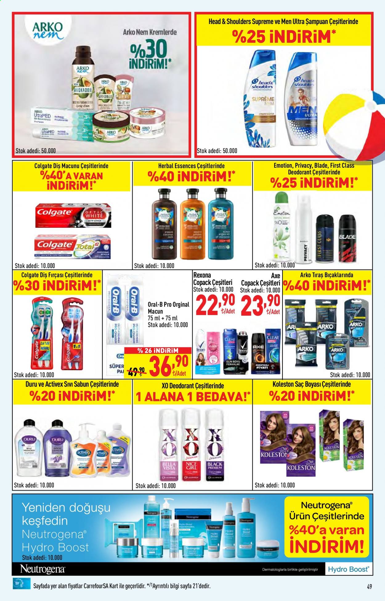 thumbnail - Carrefour aktüel ürünler, broşür  - 6.28.2021 - 7.11.2021 - Satıştaki ürünler - sabun, şampuan, sıvı sabunu, Head & Shoulders, Axe, Oral-B, Colgate, diş fırçası, diş macunu, saç boyası, Rexona, deodorant, fırça. Sayfa 49.