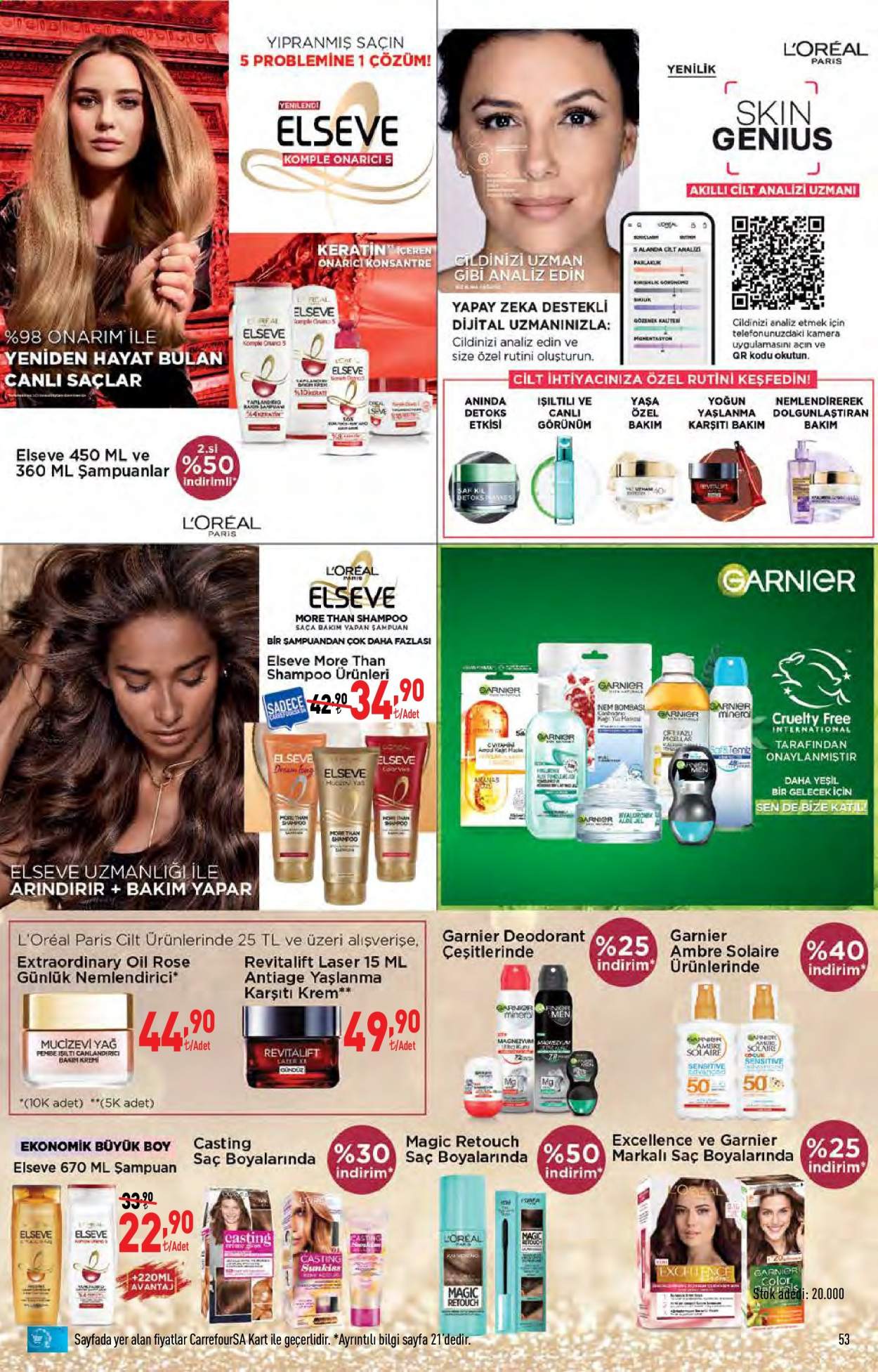 thumbnail - Carrefour aktüel ürünler, broşür  - 6.28.2021 - 7.11.2021 - Satıştaki ürünler - yağı, şampuan, nemlendirici, kremi, L’Oréal, Garnier, yaşlanma karşıtı, deodorant. Sayfa 53.