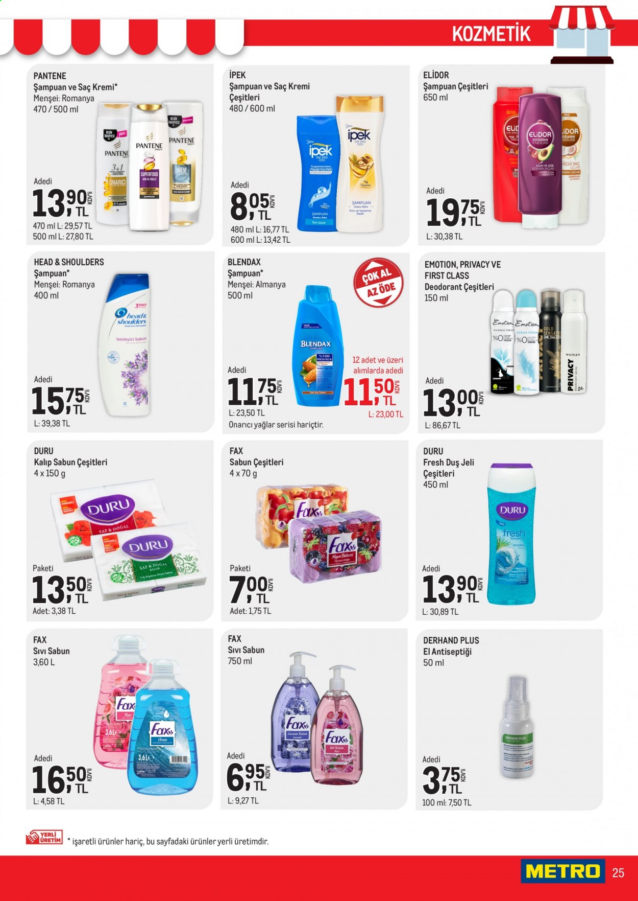 thumbnail - Metro aktüel ürünler, broşür  - 7.1.2021 - 7.15.2021 - Satıştaki ürünler - sabun, şampuan, sıvı sabunu, Head & Shoulders, duş jeli, kremi, saç kremi, Pantene, deodorant. Sayfa 25.