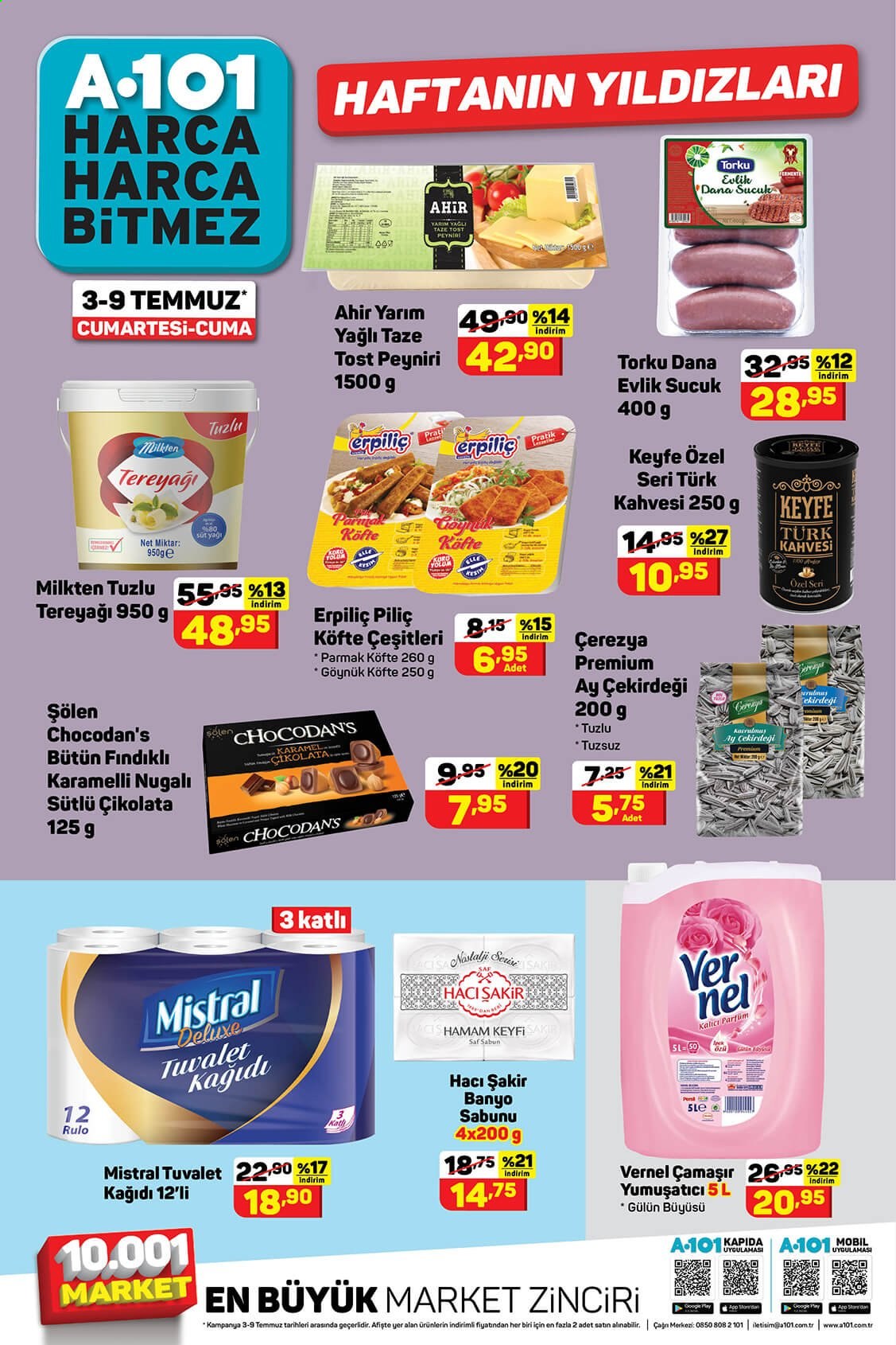 thumbnail - A101 aktüel ürünler, broşür  - 7.3.2021 - 7.9.2021 - Satıştaki ürünler - piliç, köfte, sucuk, süt, tereyağı, çikolata, Torku, sabun. Sayfa 1.