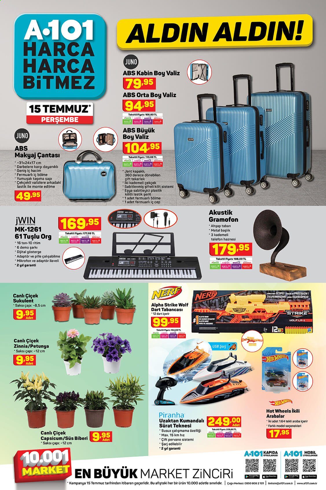 thumbnail - A101 aktüel ürünler, broşür  - Satıştaki ürünler - adaptör, makyaj çantası, Nerf, Hot Wheels, çiçek, lastik. Sayfa 7.