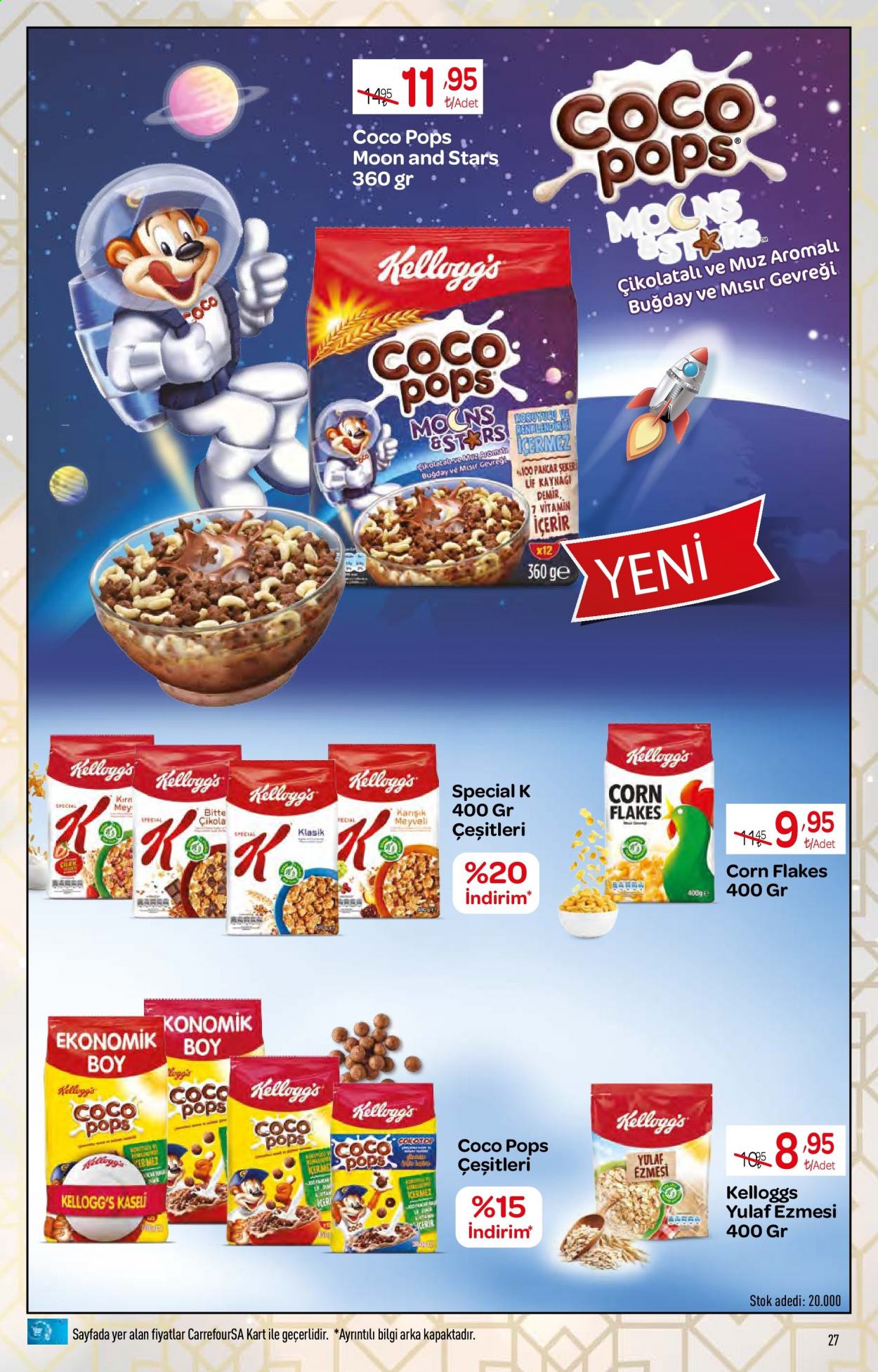 thumbnail - Carrefour aktüel ürünler, broşür  - 7.12.2021 - 7.22.2021 - Satıştaki ürünler - muz, Kellogg's, Coco Pops, corn flakes, şeker. Sayfa 27.