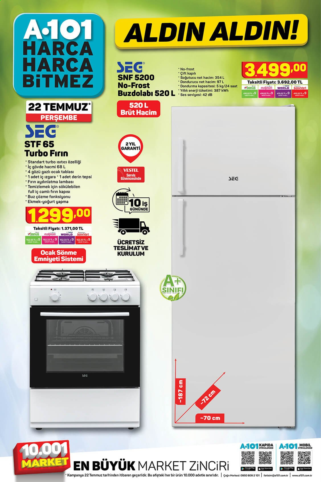 thumbnail - A101 aktüel ürünler, broşür  - Satıştaki ürünler - Brut, saat, buzdolabı, dondurucu, fırın, standart. Sayfa 2.