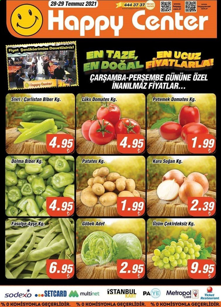 thumbnail - Happy Center aktüel ürünler, broşür  - 7.28.2021 - 7.29.2021 - Satıştaki ürünler - soğan, patates, domates, biber. Sayfa 1.