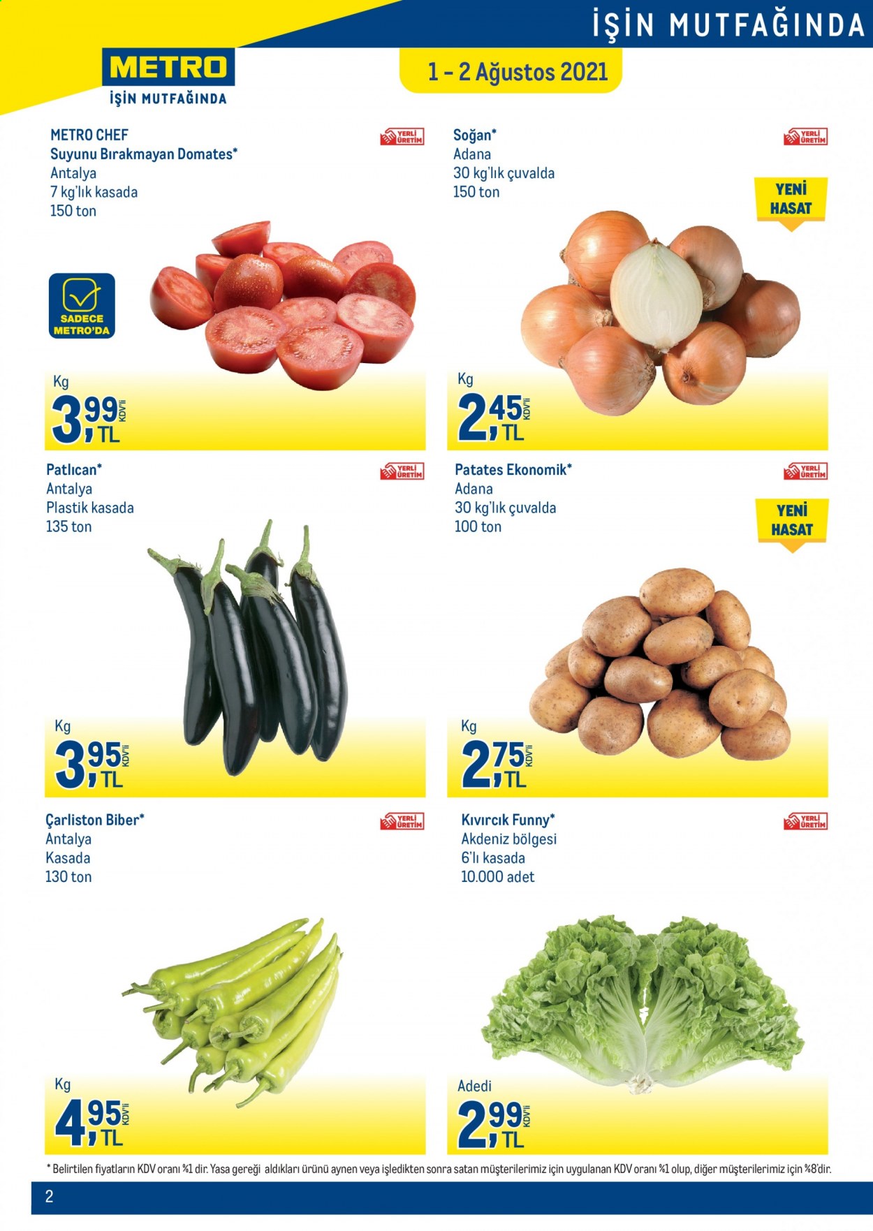 thumbnail - Metro aktüel ürünler, broşür  - 8.1.2021 - 8.31.2021 - Satıştaki ürünler - soğan, patates, patlıcan, domates, biber. Sayfa 2.