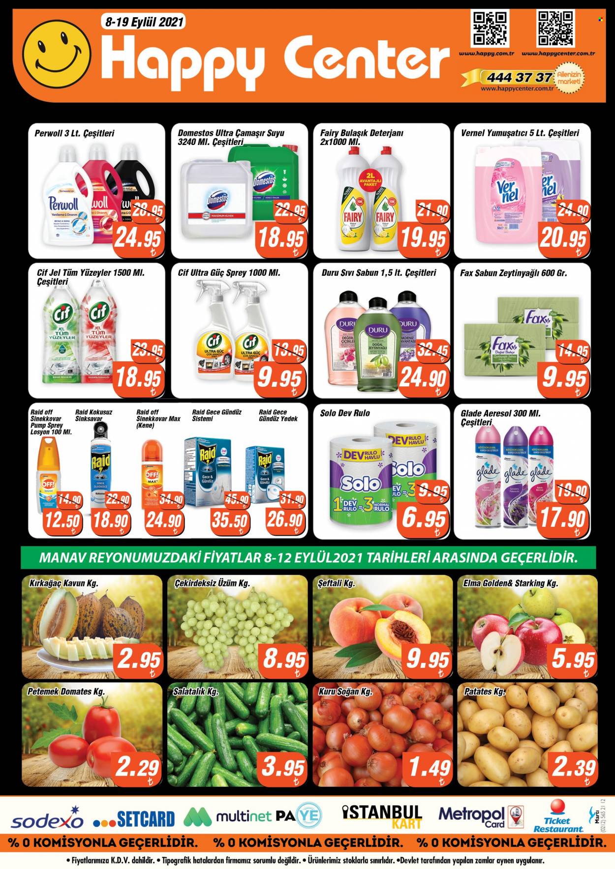 thumbnail - Happy Center aktüel ürünler, broşür  - 9.8.2021 - 9.19.2021 - Satıştaki ürünler - salatalık, soğan, patates, domates, elma, sabun, sıvı sabunu, losyon. Sayfa 8.