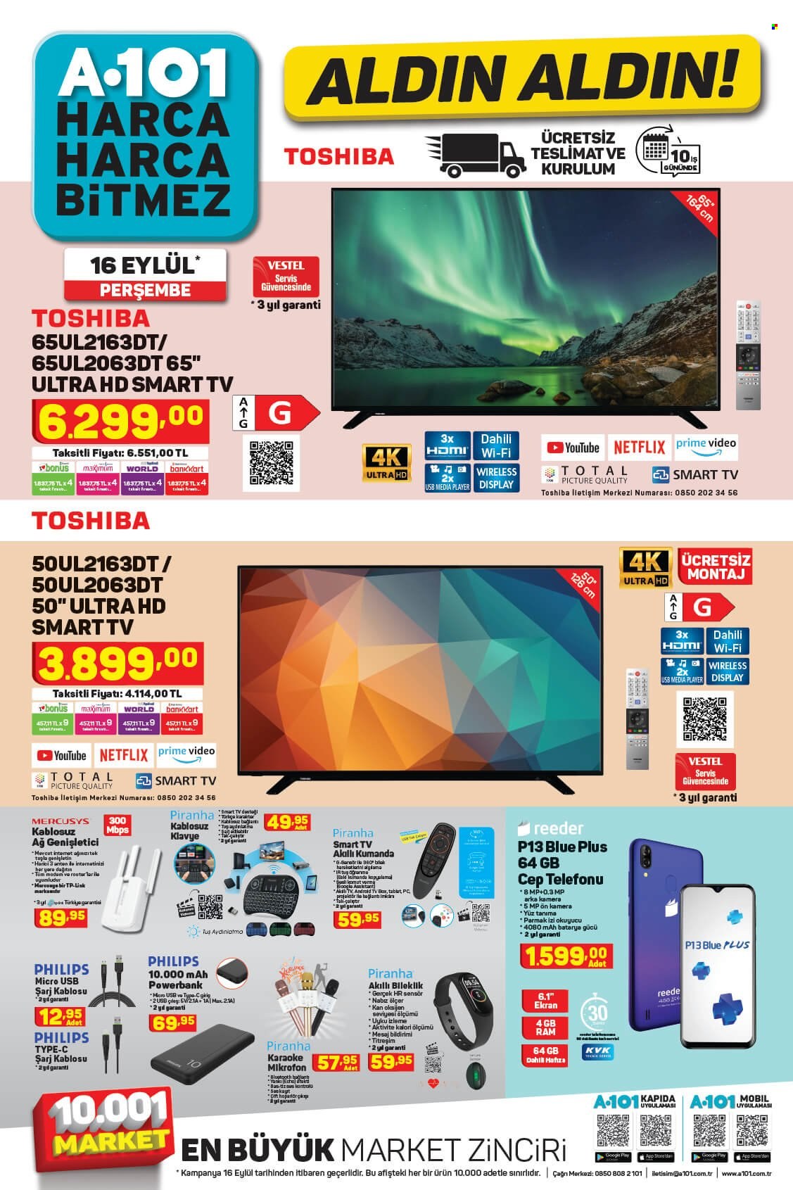 thumbnail - A101 aktüel ürünler, broşür  - 9.16.2021 - 9.24.2021 - Satıştaki ürünler - Philips, Smart TV, televizyon, cep telefon, powerbank. Sayfa 1.