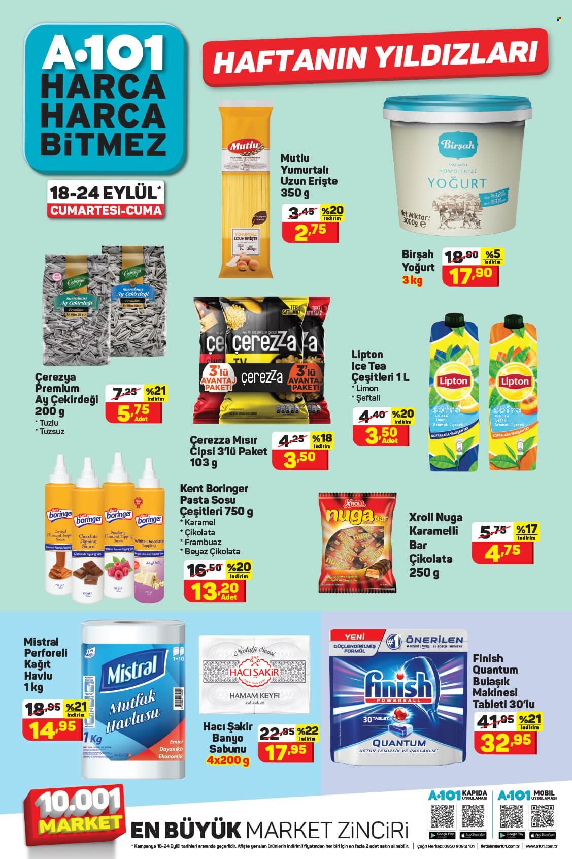 thumbnail - A101 aktüel ürünler, broşür  - 9.18.2021 - 9.24.2021 - Satıştaki ürünler - Bosch, limon, erişte, yoğurt, çikolata, nuga, sabun. Sayfa 1.