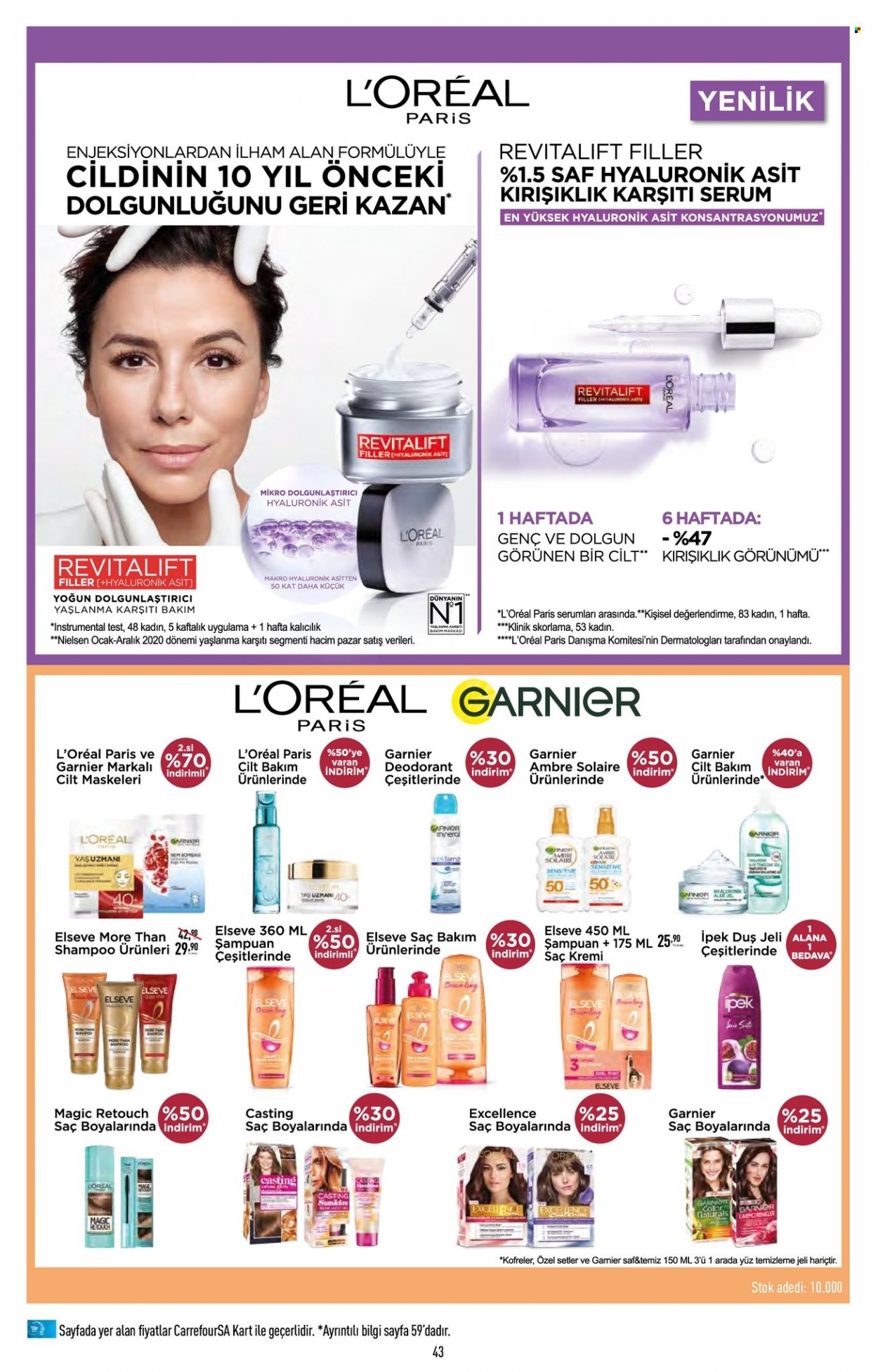 thumbnail - Carrefour aktüel ürünler, broşür  - 10.14.2021 - 10.27.2021 - Satıştaki ürünler - şampuan, duş jeli, serum, temizleme jeli, kremi, L’Oréal, Garnier, yaşlanma karşıtı, saç kremi, deodorant. Sayfa 44.