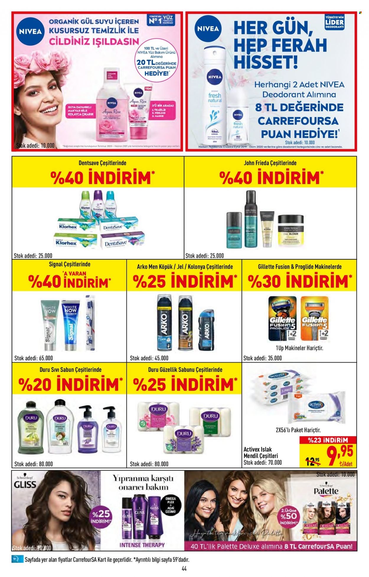 thumbnail - Carrefour aktüel ürünler, broşür  - 10.14.2021 - 10.27.2021 - Satıştaki ürünler - Nivea, sabun, sıvı sabunu, Palette, deodorant, Gillette. Sayfa 45.