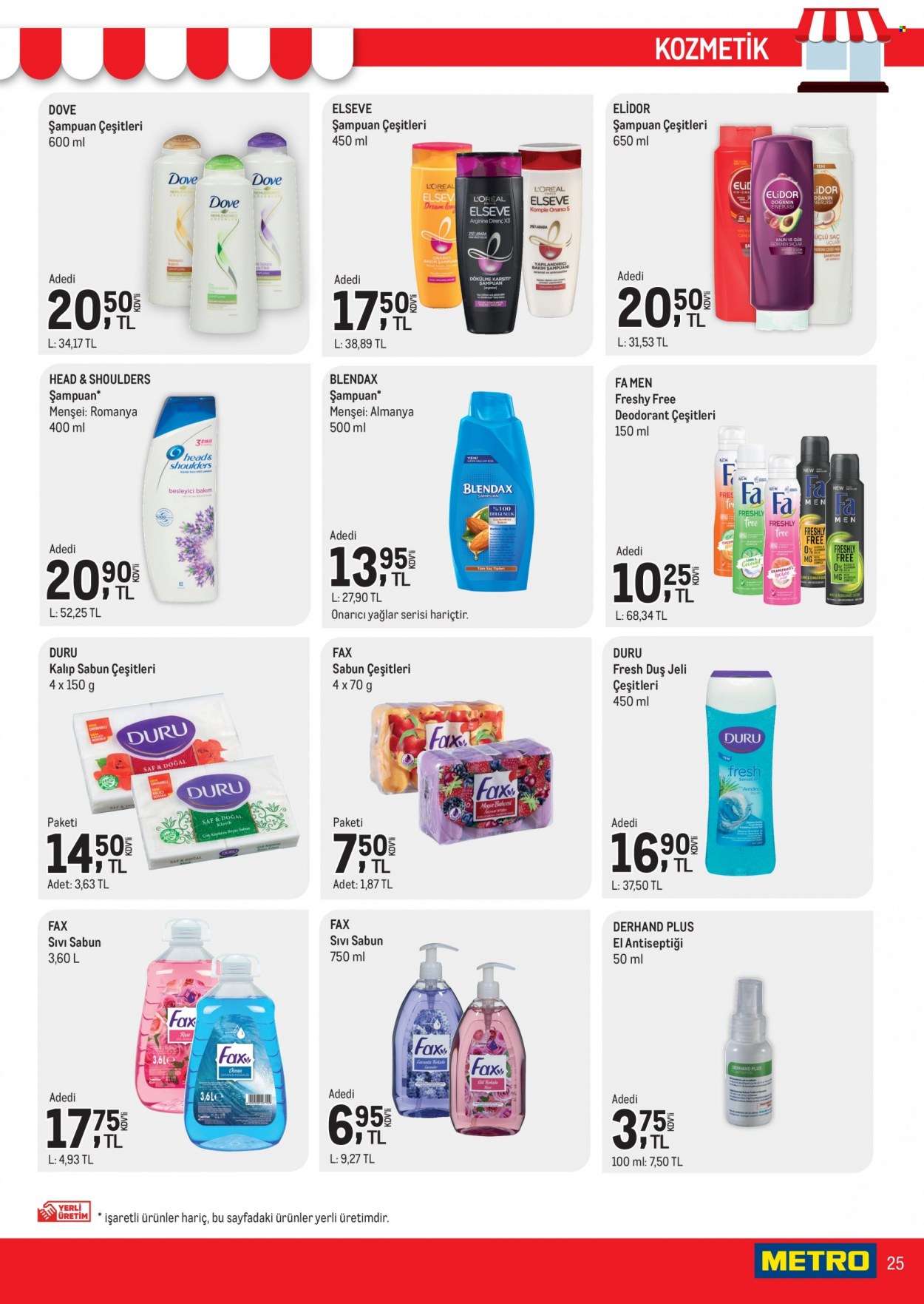 thumbnail - Metro aktüel ürünler, broşür  - 10.16.2021 - 10.31.2021 - Satıştaki ürünler - yağı, sabun, şampuan, sıvı sabunu, Head & Shoulders, Dove, duş jeli, Fa Men, L’Oréal, deodorant. Sayfa 25.