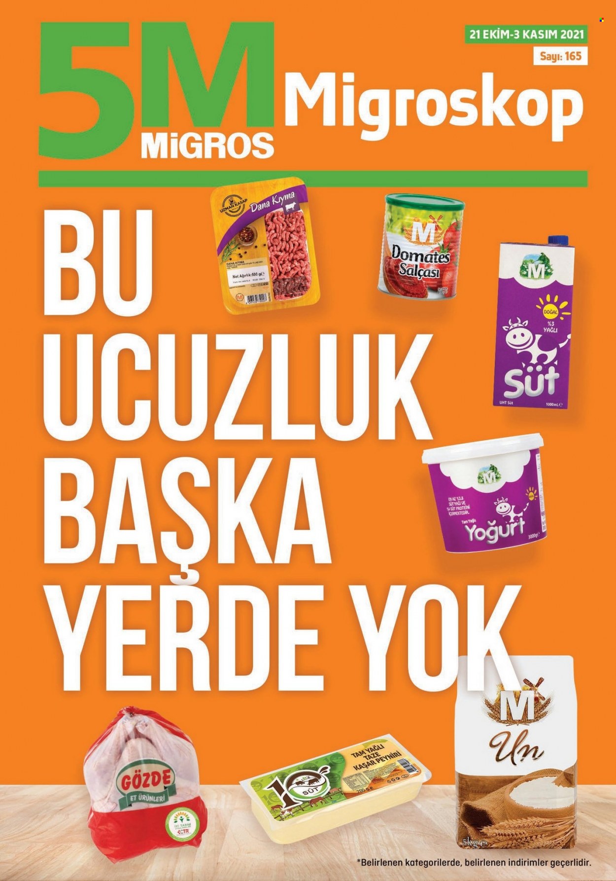 thumbnail - Migros aktüel ürünler, broşür  - 10.21.2021 - 11.3.2021 - Satıştaki ürünler - kaşar peyniri, yoğurt, süt, domates salça. Sayfa 1.