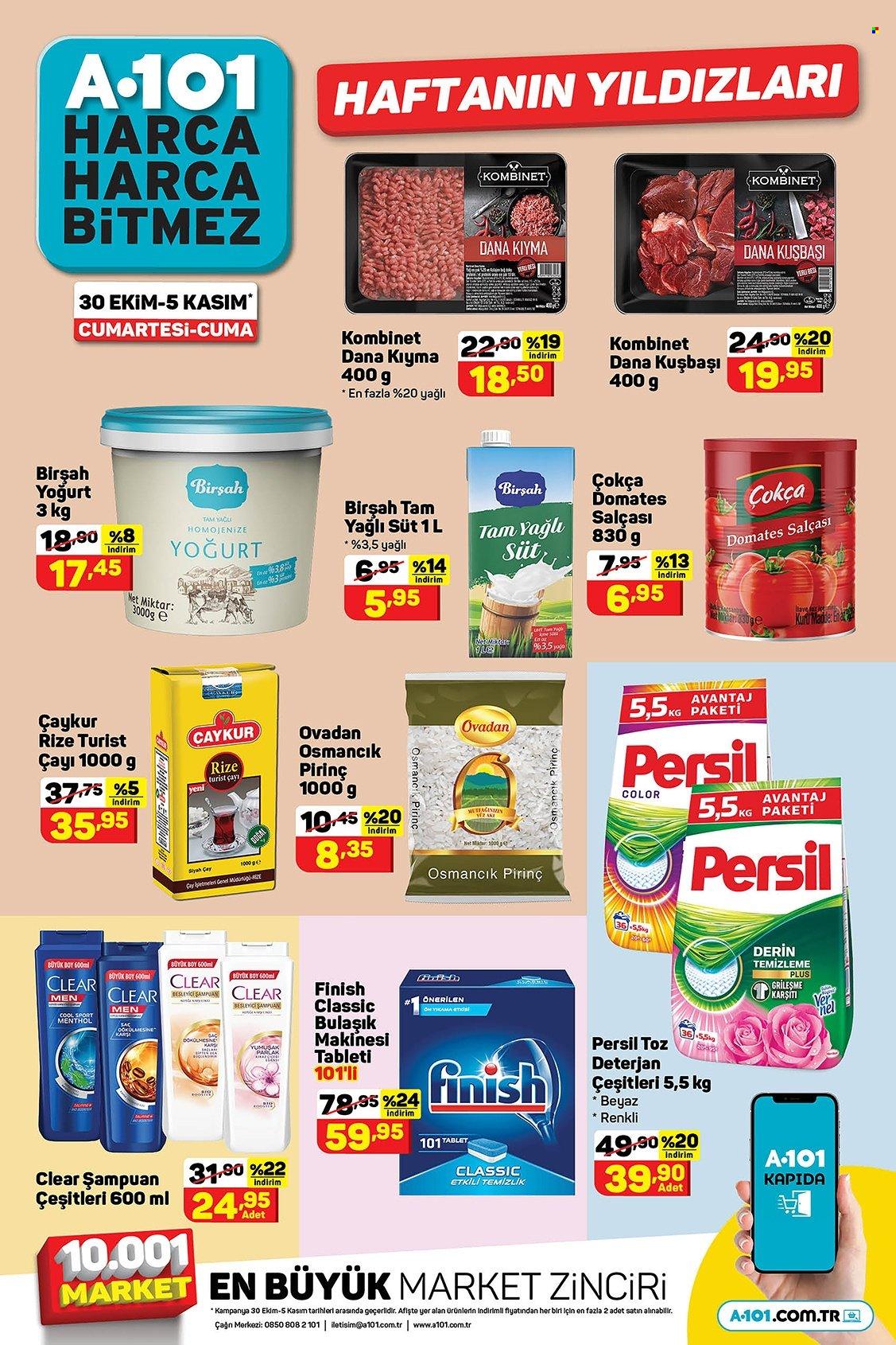 thumbnail - A101 aktüel ürünler, broşür  - 10.30.2021 - 11.5.2021 - Satıştaki ürünler - Persil, dana kuşbaşı, yoğurt, süt, domates salça, çay, şampuan, Clear. Sayfa 1.