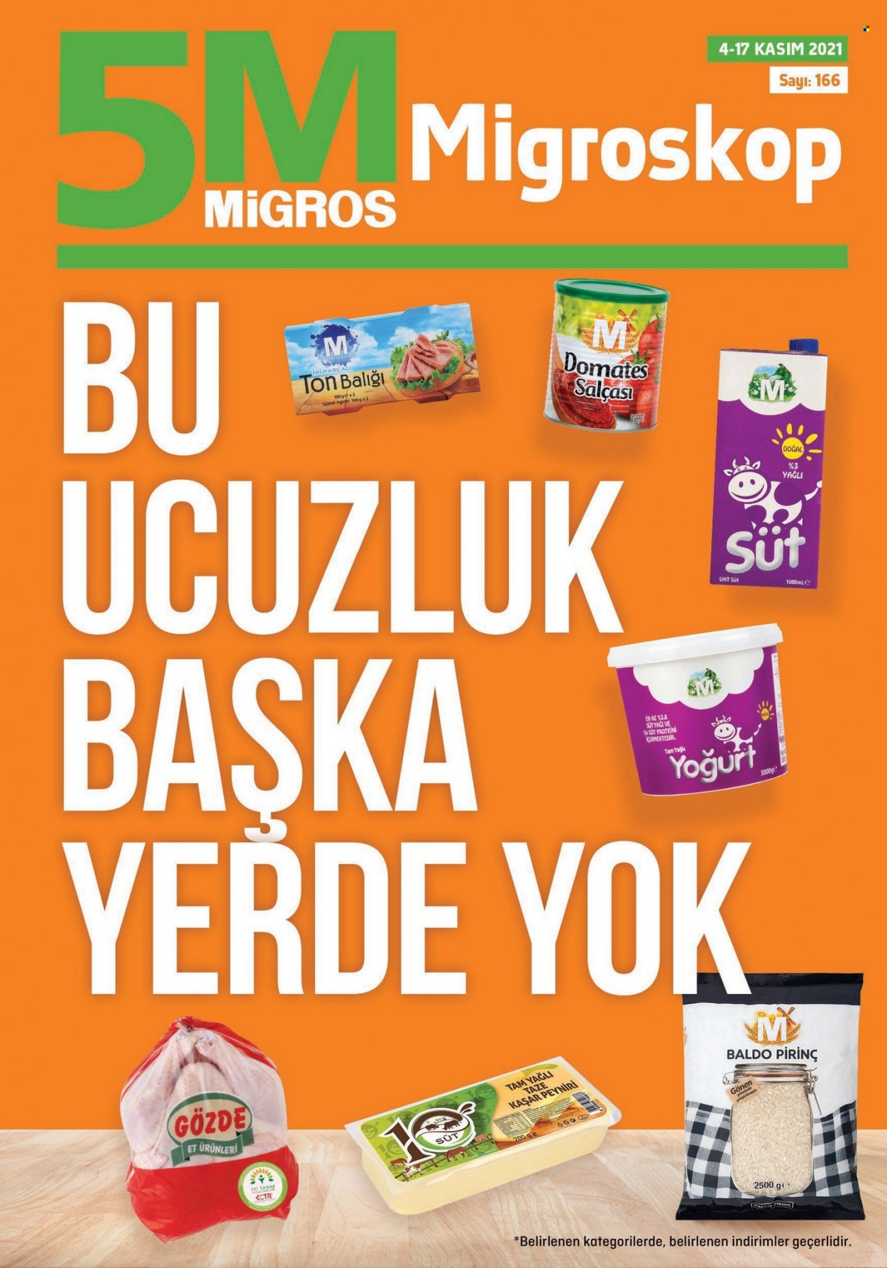 thumbnail - Migros aktüel ürünler, broşür  - 11.4.2021 - 11.17.2021 - Satıştaki ürünler - kaşar peyniri, yoğurt, süt, domates salça. Sayfa 1.