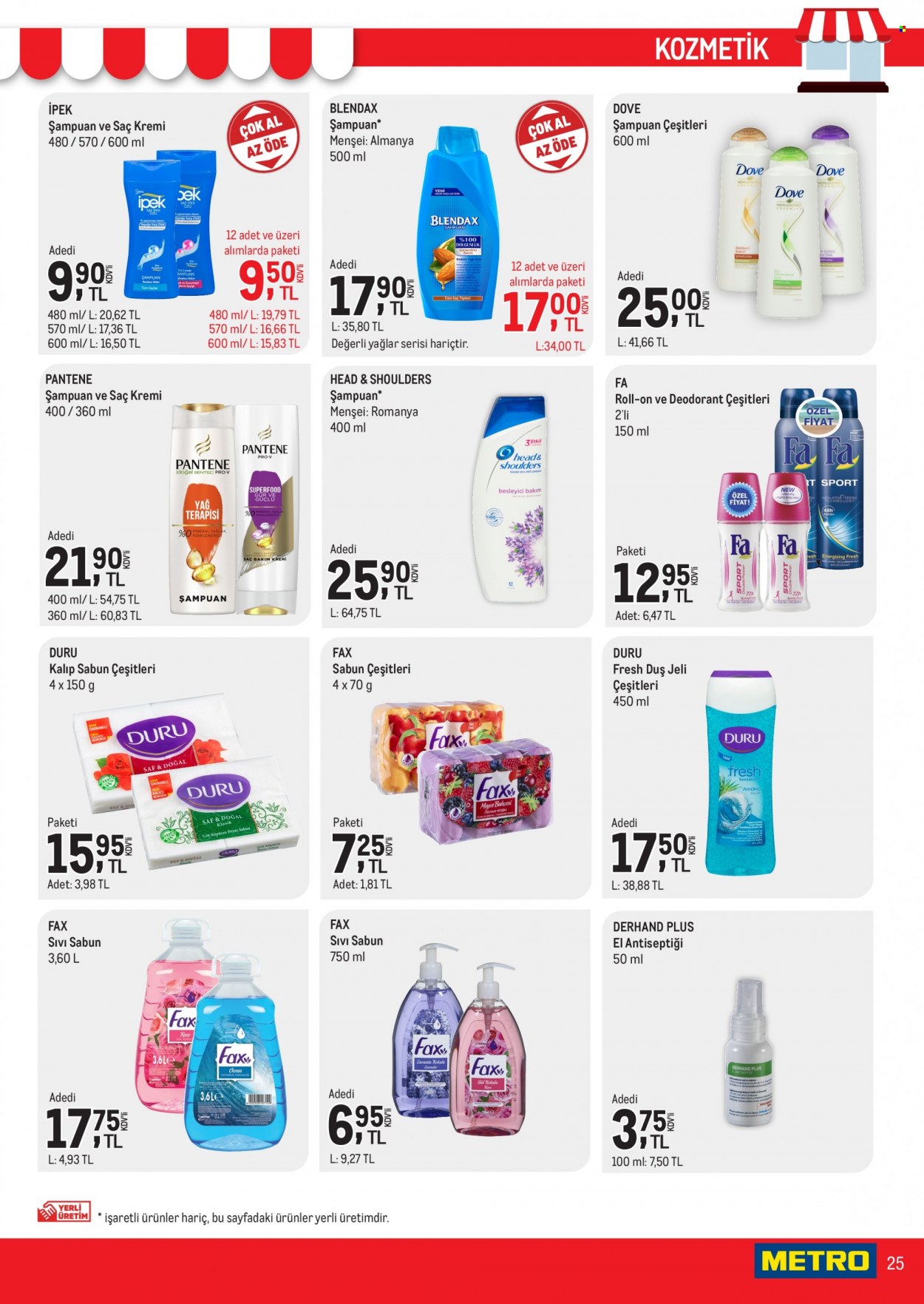 thumbnail - Metro aktüel ürünler, broşür  - 12.1.2021 - 12.7.2021 - Satıştaki ürünler - sabun, şampuan, sıvı sabunu, Head & Shoulders, Dove, duş jeli, kremi, saç kremi, Pantene, roll-on, deodorant. Sayfa 25.