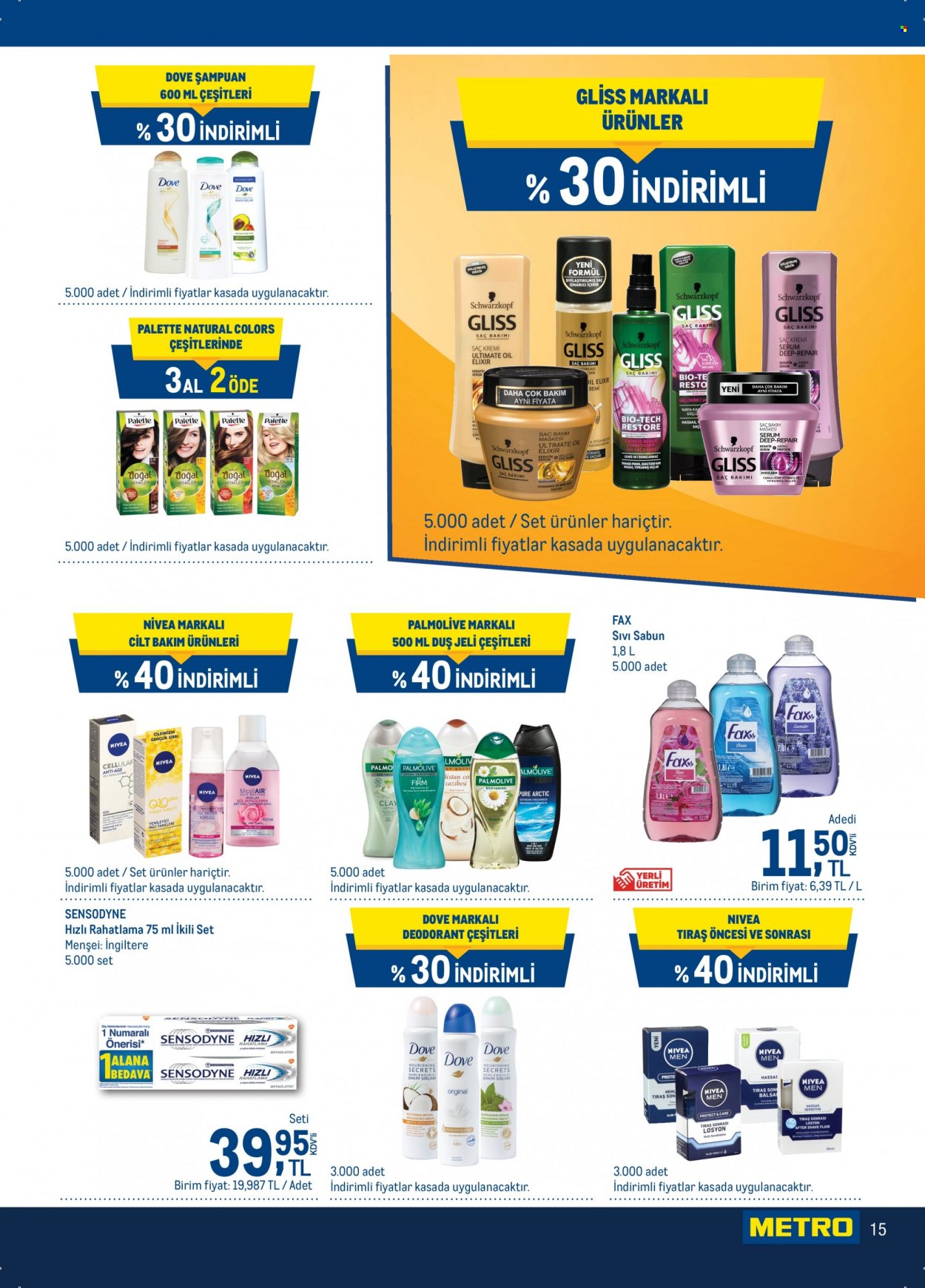 thumbnail - Metro aktüel ürünler, broşür  - 12.2.2021 - 12.15.2021 - Satıştaki ürünler - sabun, şampuan, sıvı sabunu, Dove, duş jeli, Nivea, Palette, deodorant. Sayfa 15.