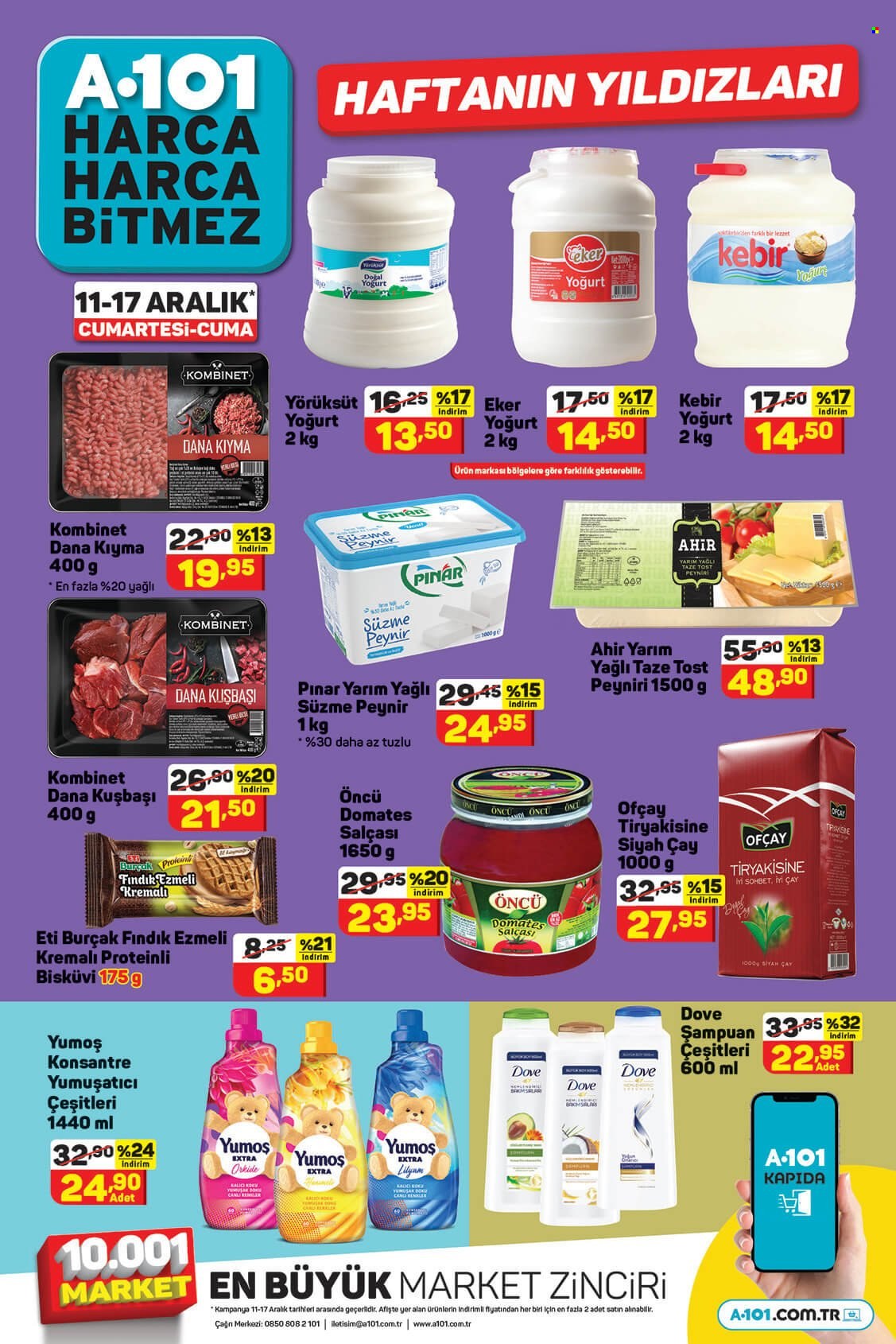 thumbnail - A101 aktüel ürünler, broşür  - 12.11.2021 - 12.17.2021 - Satıştaki ürünler - domates, dana kuşbaşı, Pınar, süzme peynir, peynir, Eker, yoğurt, çay, Dove, şampuan. Sayfa 1.