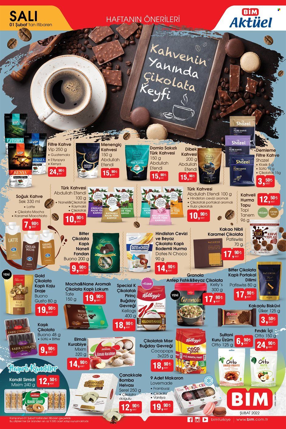 thumbnail - BİM aktüel ürünler, broşür  - 2.1.2022 - 2.13.2022 - Satıştaki ürünler - Ülker, lokum, Kellogg's, granola, kakao, vanilya, kahve. Sayfa 2.