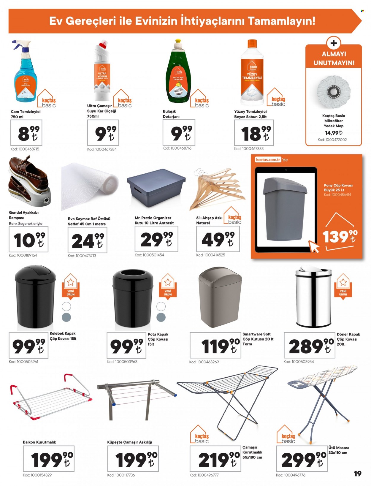 thumbnail - Koçtaş aktüel ürünler, broşür  - 5.12.2022 - 6.8.2022 - Satıştaki ürünler - ütü masası, temizleyici, çöp kovası. Sayfa 19.