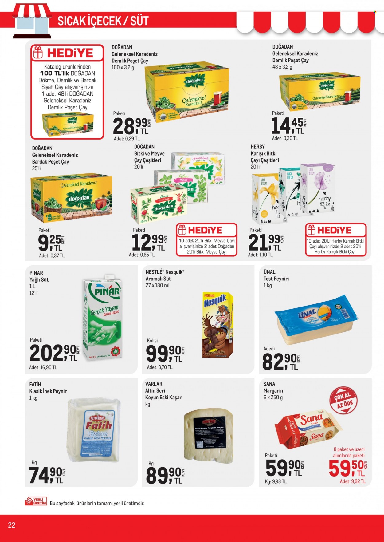 thumbnail - Metro aktüel ürünler, broşür  - 5.17.2022 - 5.31.2022 - Satıştaki ürünler - Pınar, Ünal, peynir, eski kaşar, süt, Sana, margarin, Nesquik, Nestlé, çay. Sayfa 22.