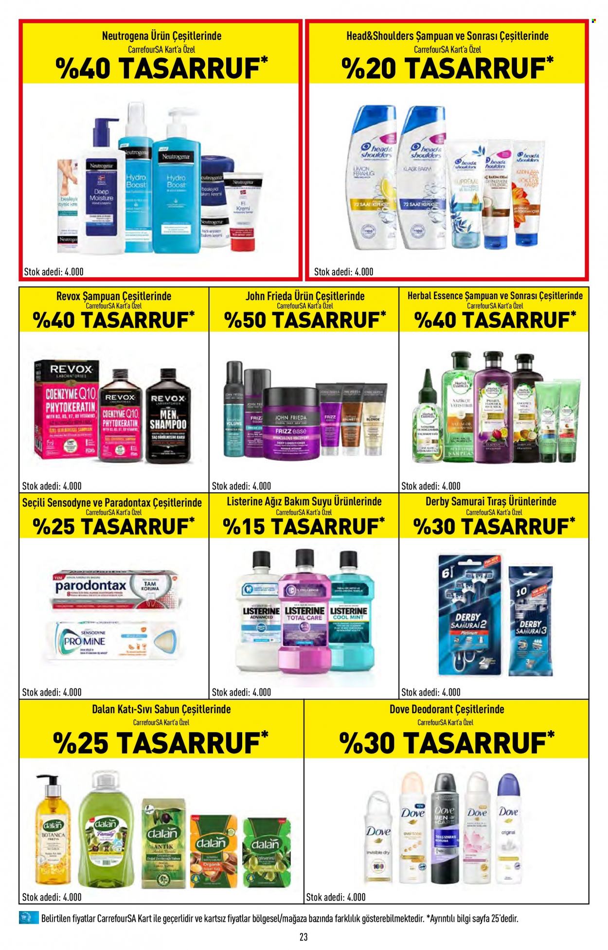 thumbnail - Carrefour aktüel ürünler, broşür  - 5.18.2022 - 6.1.2022 - Satıştaki ürünler - sabun, şampuan, sıvı sabunu, Head & Shoulders, Dove, Listerine, Neutrogena, deodorant. Sayfa 23.