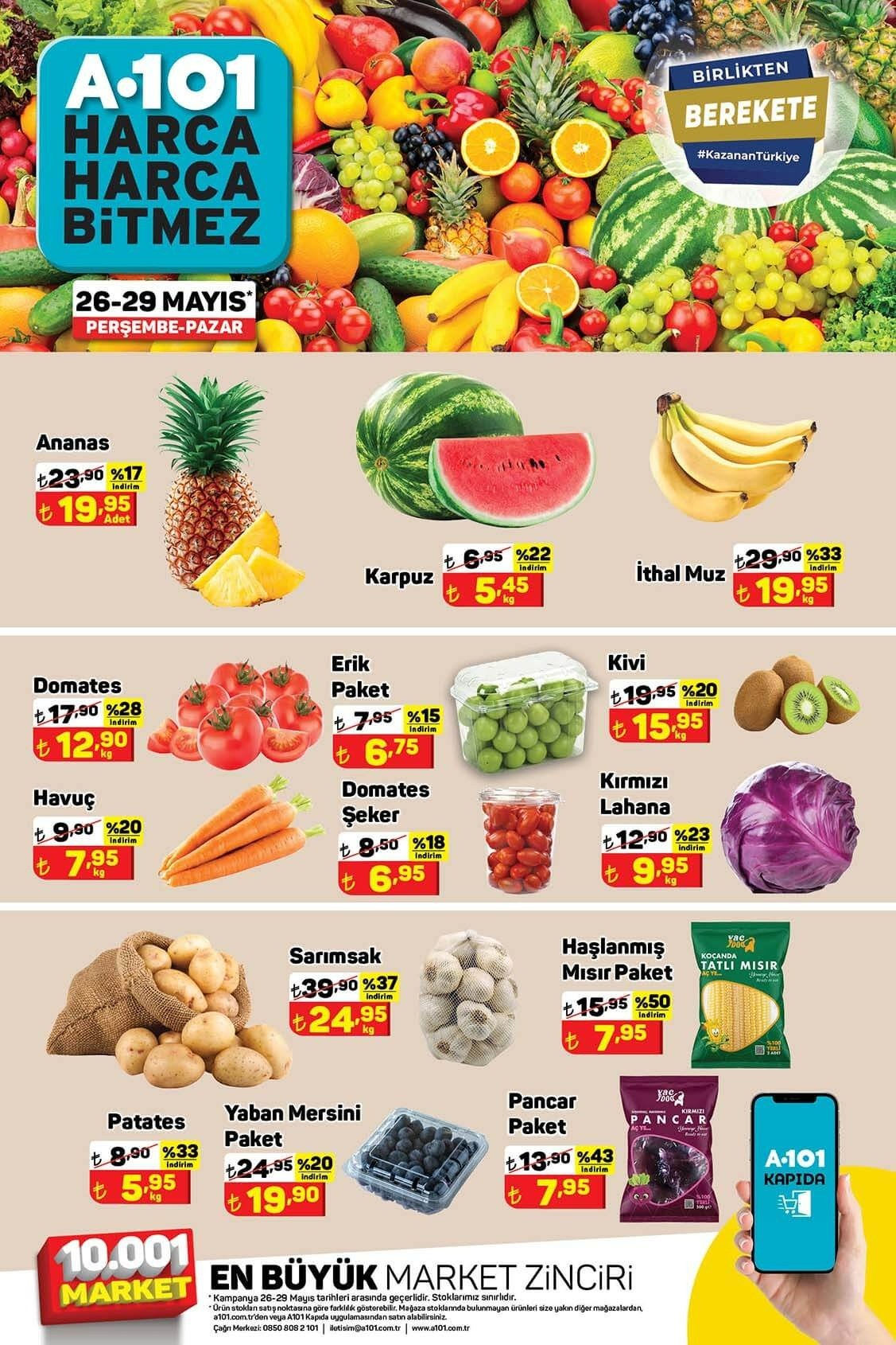 thumbnail - A101 aktüel ürünler, broşür  - 5.21.2022 - 5.27.2022 - Satıştaki ürünler - tatlı, sarımsak, patates, lahana, kırmızı lahana, domates, muz, kivi, ananas, şeker. Sayfa 4.