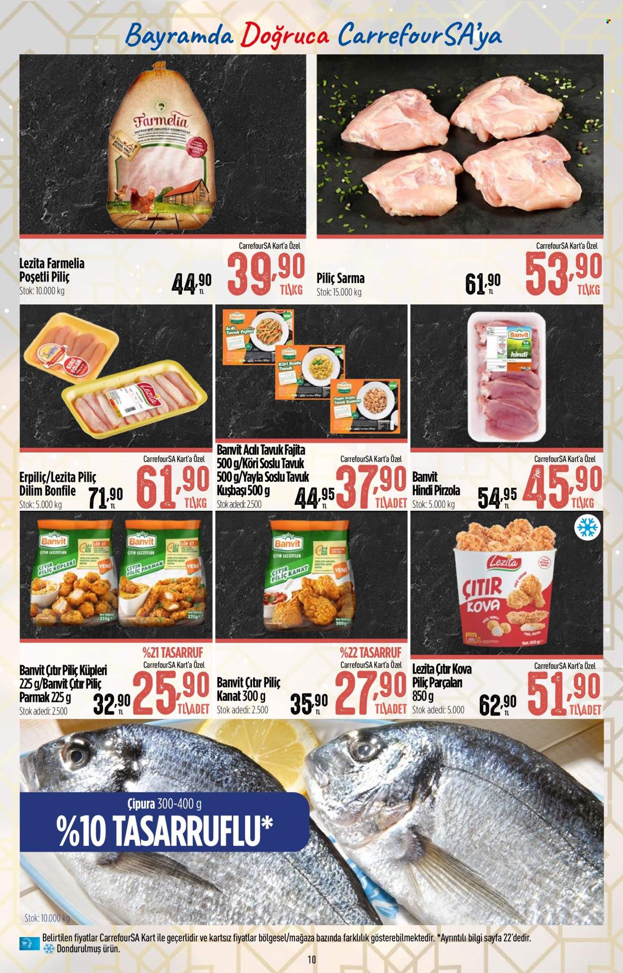 thumbnail - Carrefour Hiper aktüel ürünler, broşür  - 6.30.2022 - 7.13.2022 - Satıştaki ürünler - piliç, piliç kanat, hindi, pirzola, çipura, balık, yayla. Sayfa 10.