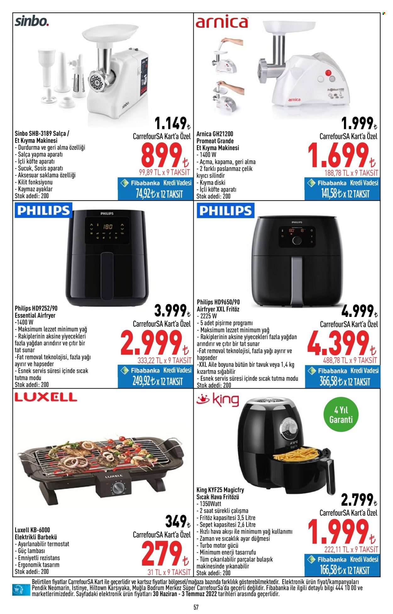 thumbnail - Carrefour Hiper aktüel ürünler, broşür  - 6.30.2022 - 7.13.2022 - Satıştaki ürünler - Philips, piliç, sosis, sucuk, fritöz. Sayfa 57.