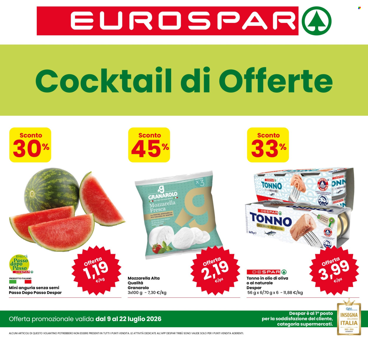 Volantino Eurospar - 9/7/2026 - 22/7/2026. Pagina 1