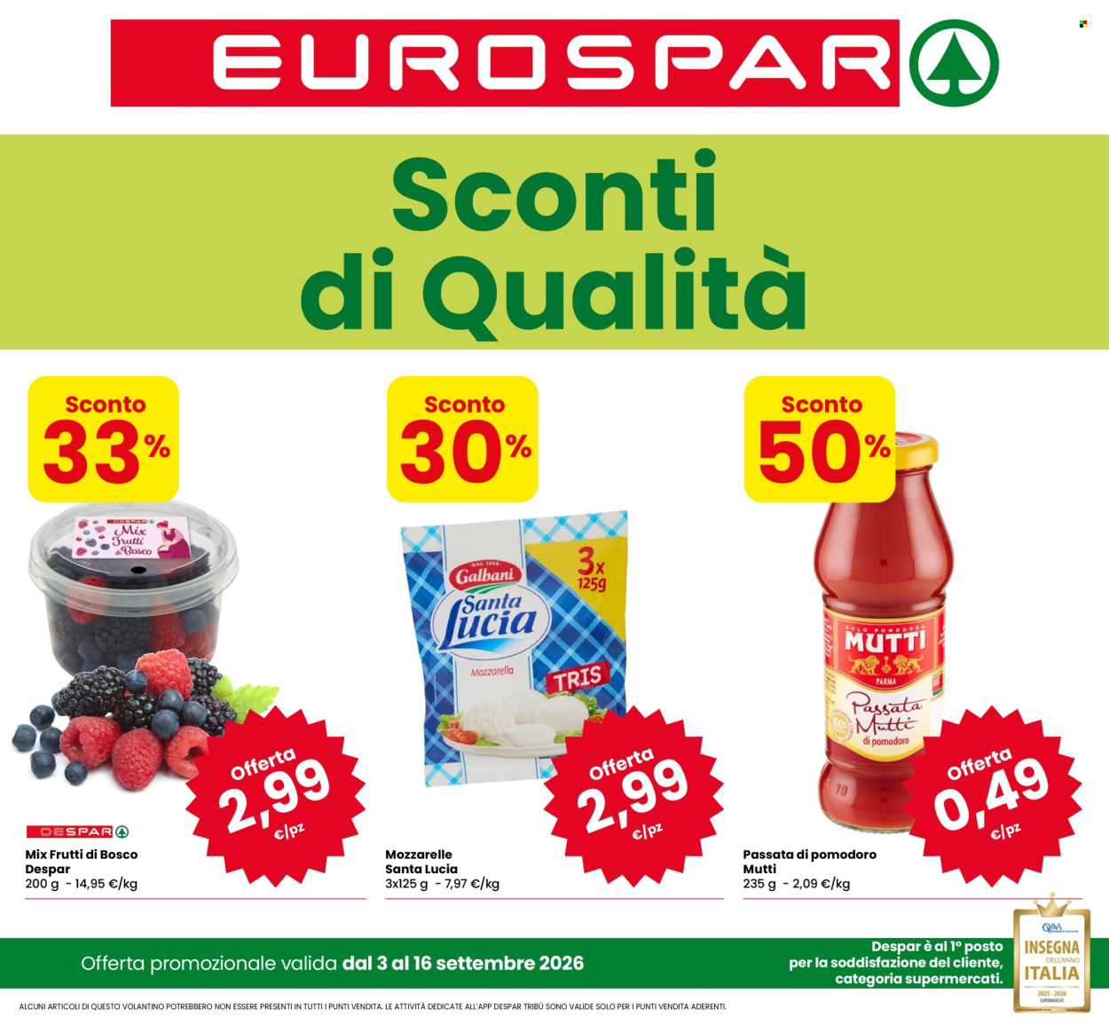 Volantino Eurospar - 3/9/2026 - 16/9/2026. Pagina 1