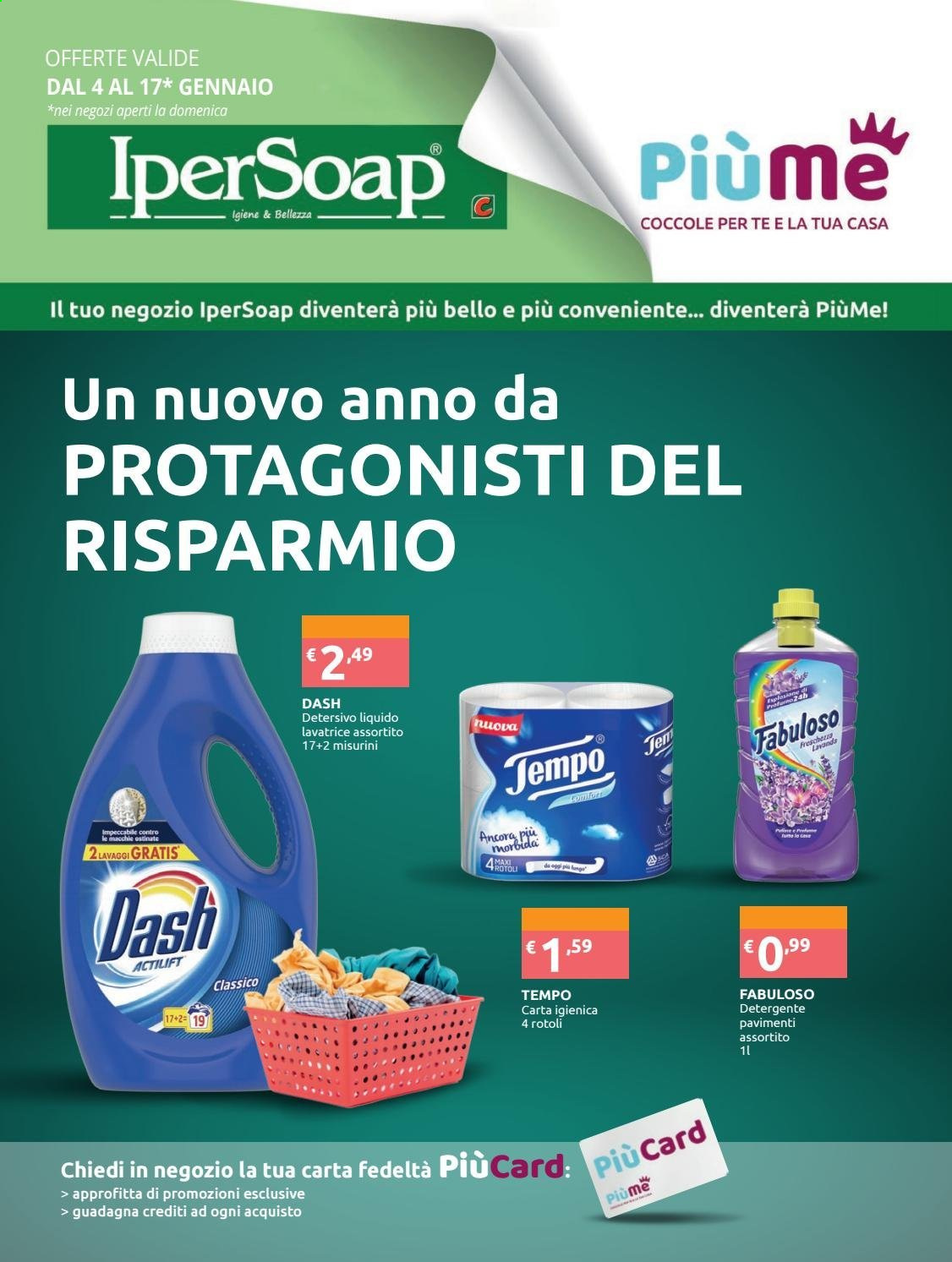 thumbnail - Volantino IperSoap - 4/1/2021 - 17/1/2021 - Prodotti in offerta - carta igienica, Fabuloso, detergente pavimenti, detersivo liquido per lavatrice, Dash. Pagina 1.