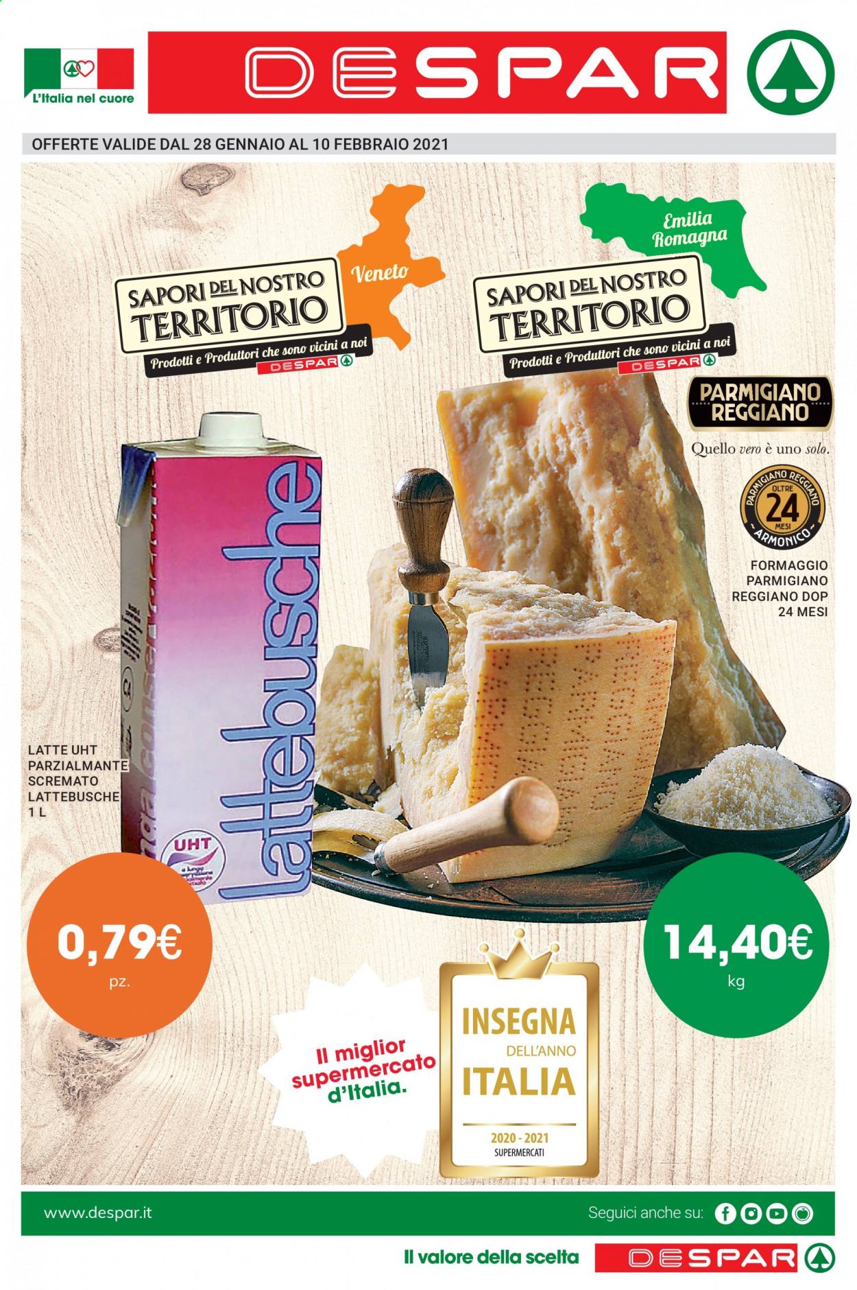 thumbnail - Volantino Despar - 28/1/2021 - 10/2/2021 - Prodotti in offerta - formaggio, parmigiano, latte. Pagina 1.