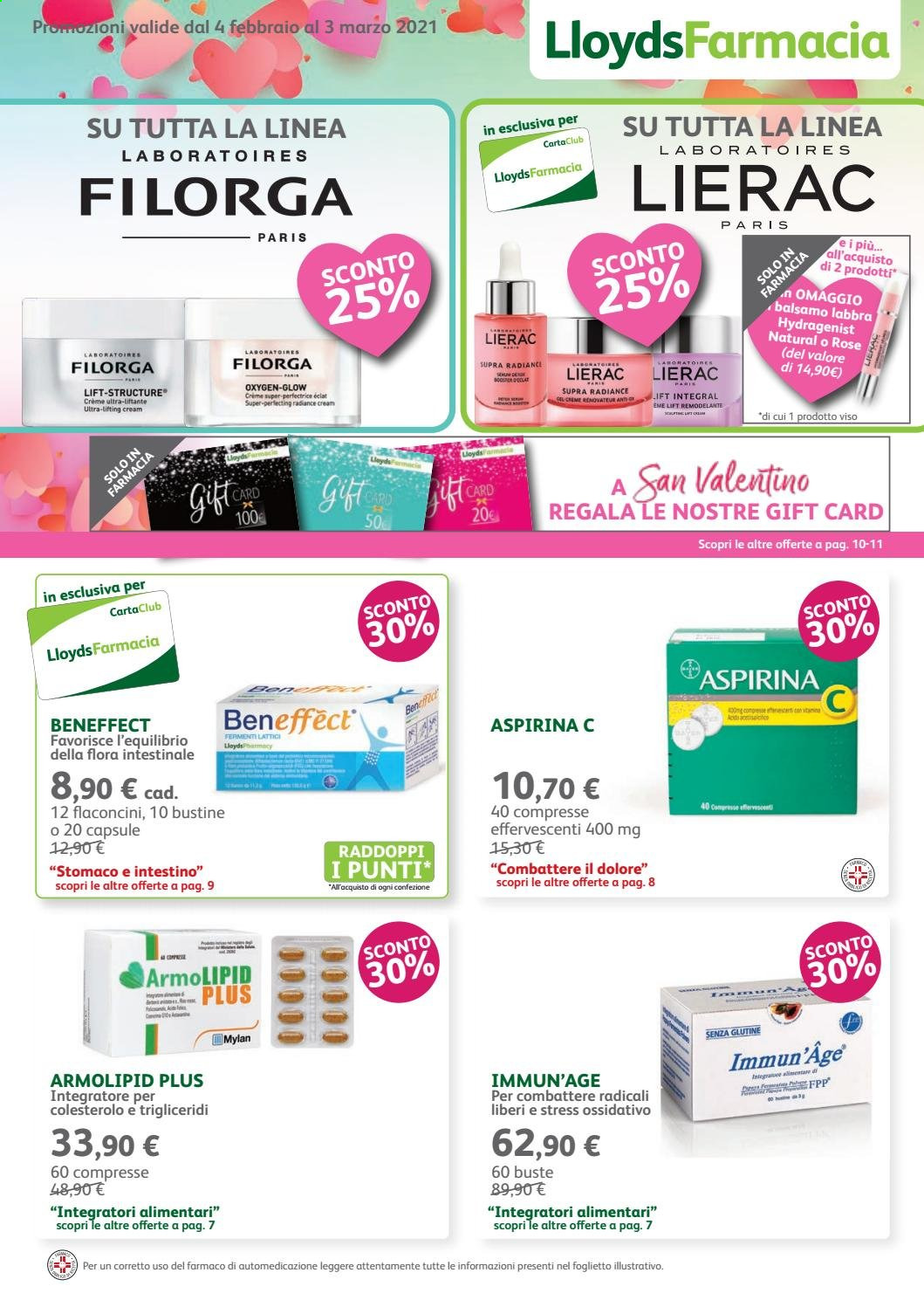 thumbnail - Volantino Lloyds Farmacia - 4/2/2021 - 3/3/2021 - Prodotti in offerta - Filorga, Lierac, balsamo labbra, Beneffect, flora intestinale, Aspirina. Pagina 1.