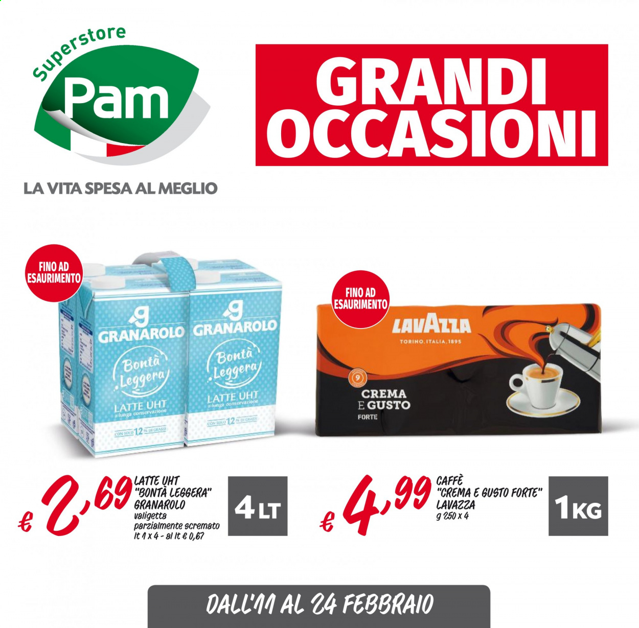 thumbnail - Volantino Pam Panorama - 11/2/2021 - 24/2/2021 - Prodotti in offerta - Granarolo, latte, caffè, Lavazza. Pagina 1.