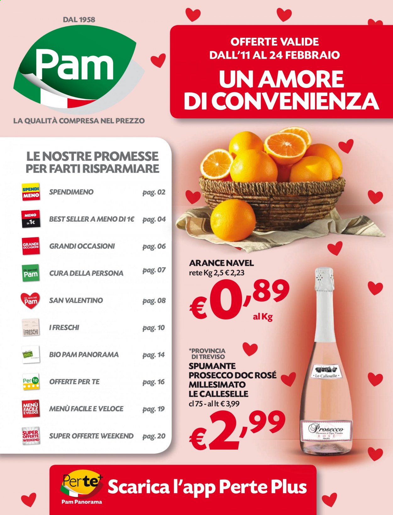 thumbnail - Volantino Pam Panorama - 11/2/2021 - 24/2/2021 - Prodotti in offerta - arance, arancie Navel, Spumante, Prosecco, vino, vino rosato. Pagina 1.