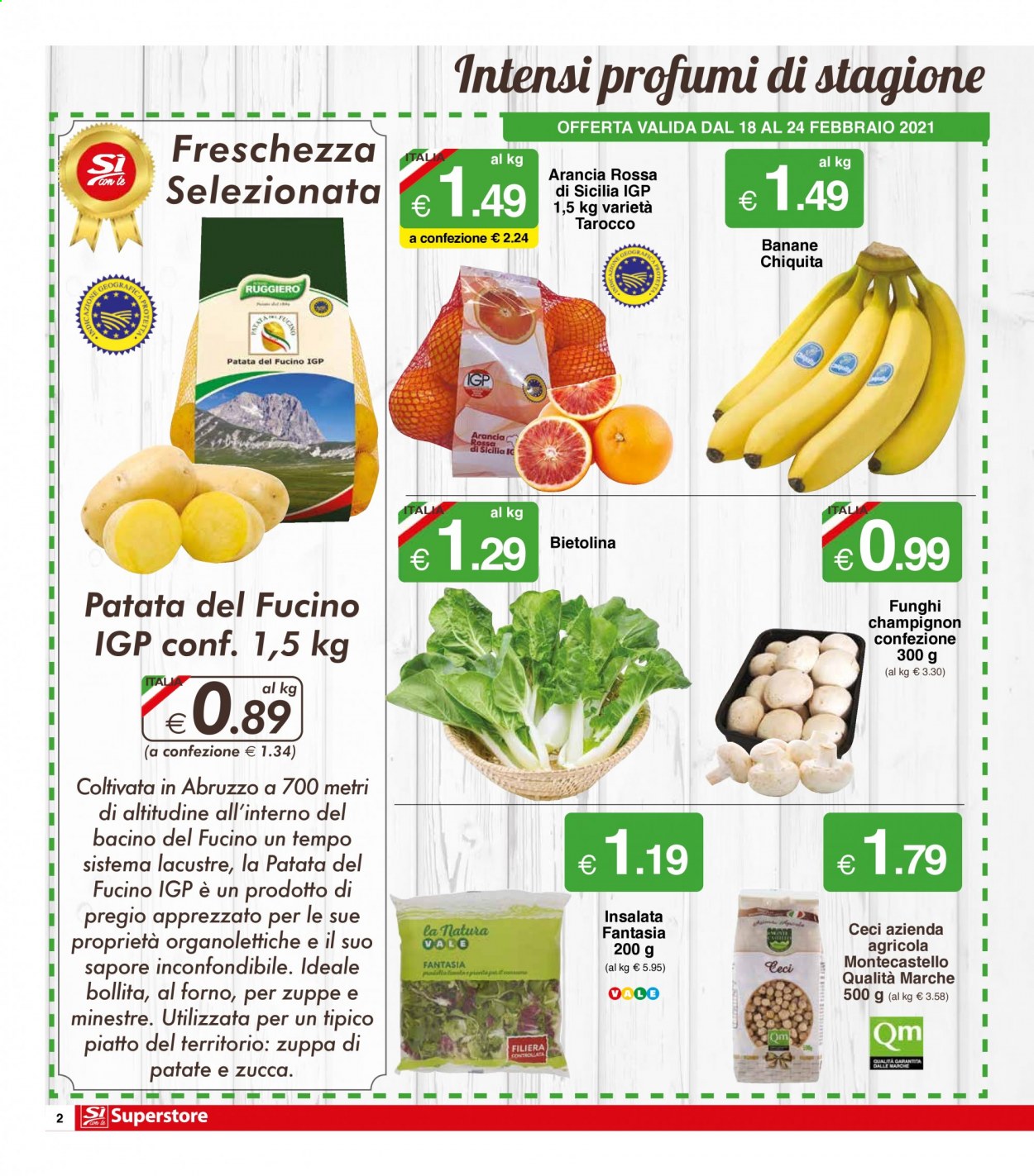 thumbnail - Volantino Si con te - 18/2/2021 - 3/3/2021 - Prodotti in offerta - funghi champignon, banane, Chiquita, zuppa, ceci, profumo. Pagina 2.