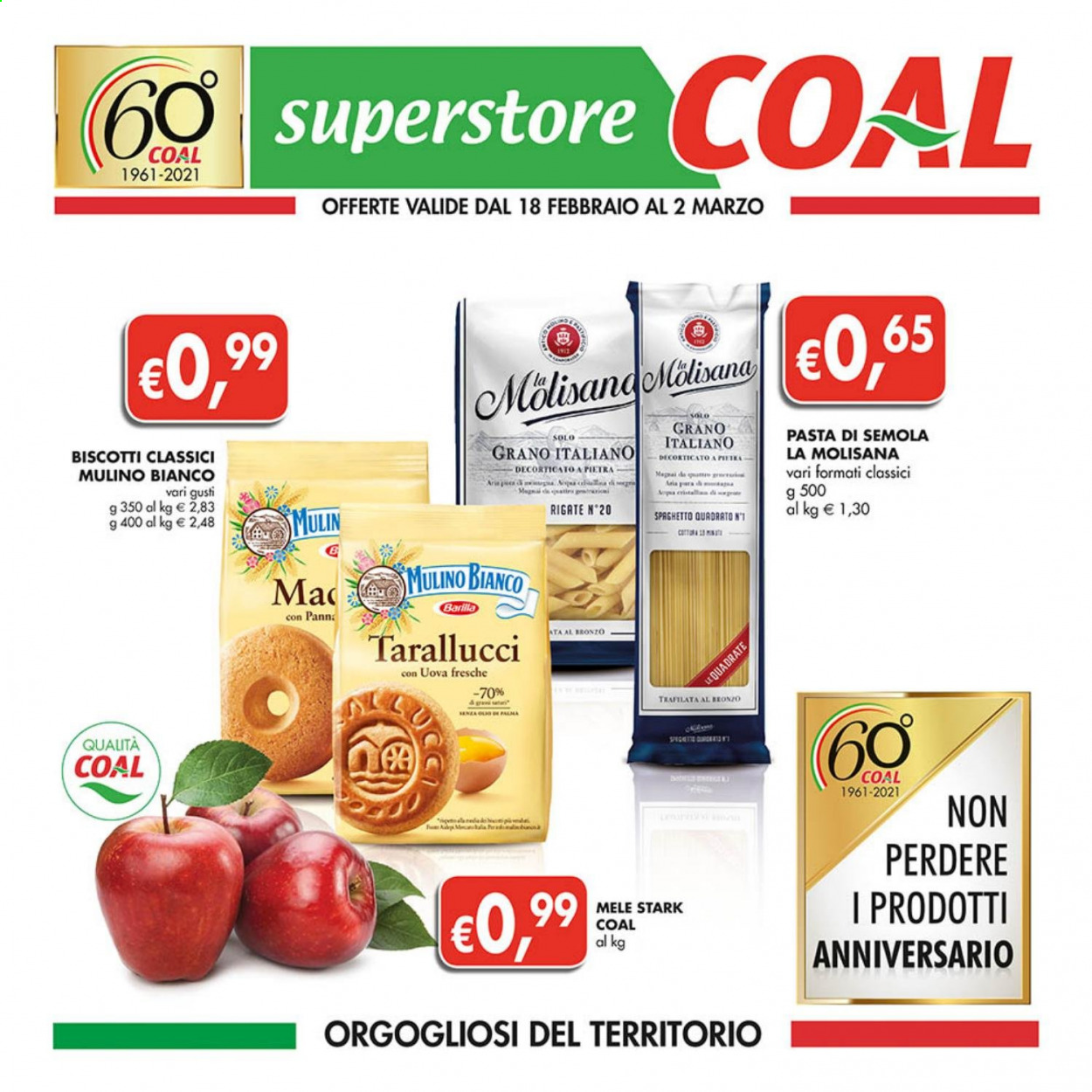 thumbnail - Volantino COAL - 18/2/2021 - 2/3/2021 - Prodotti in offerta - Mulino Bianco, mele, biscotti, pasta, pasta trafilata al bronzo. Pagina 1.