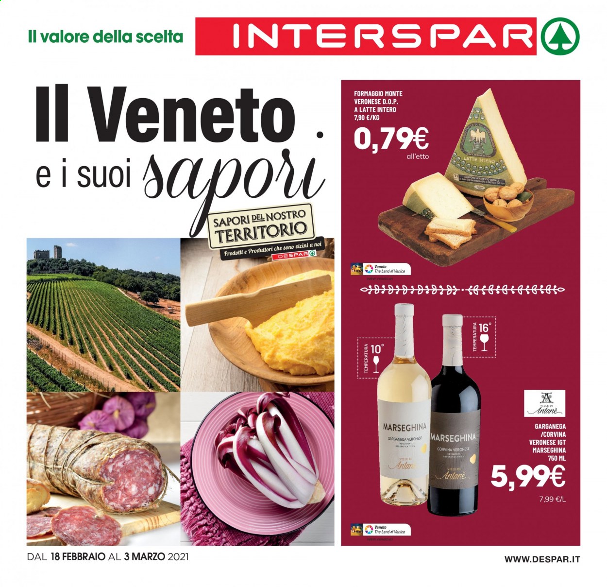 thumbnail - Volantino Interspar - 18/2/2021 - 3/3/2021 - Prodotti in offerta - formaggio, latte. Pagina 1.