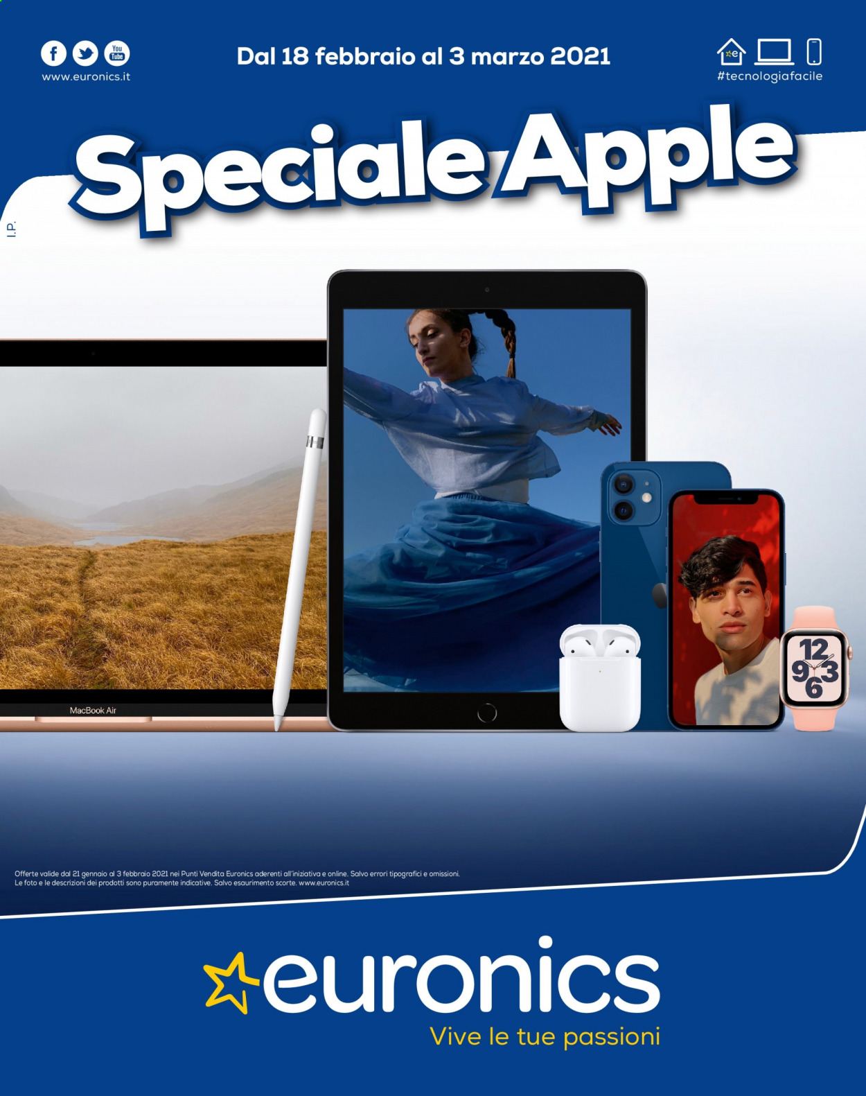 thumbnail - Volantino Euronics - 18/2/2021 - 3/3/2021 - Prodotti in offerta - MacBook, MacBook Air. Pagina 1.