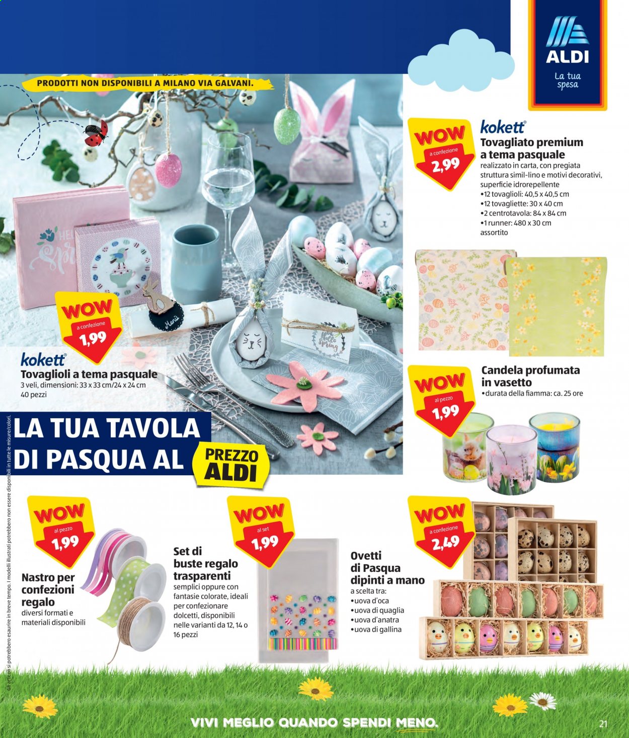 thumbnail - Volantino Aldi - 1/3/2021 - 7/3/2021 - Prodotti in offerta - anatra, uova, uova di quaglia, tovaglioli, centrotavola, candela, tovaglietta. Pagina 21.