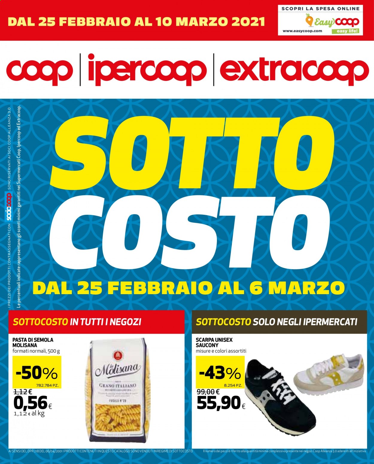 thumbnail - Volantino Coop - 25/2/2021 - 10/3/2021 - Prodotti in offerta - Saucony, pasta. Pagina 1.