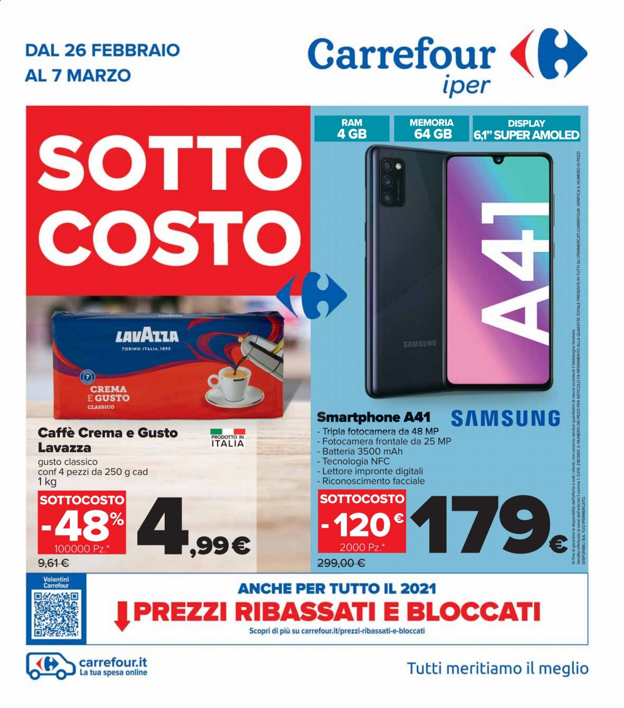 thumbnail - Volantino Carrefour - 26/2/2021 - 7/3/2021 - Prodotti in offerta - caffè, Lavazza, smartphone. Pagina 1.