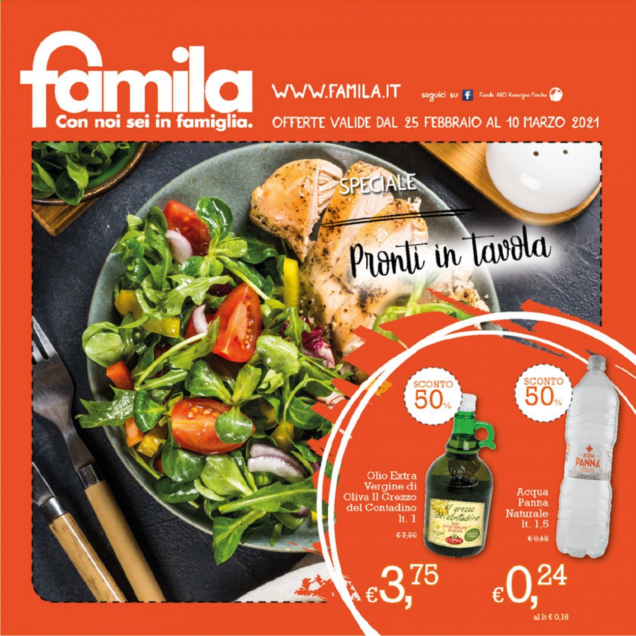 thumbnail - Volantino Famila - 25/2/2021 - 10/3/2021 - Prodotti in offerta - olio, olio extra vergine di oliva, Acqua Panna. Pagina 1.