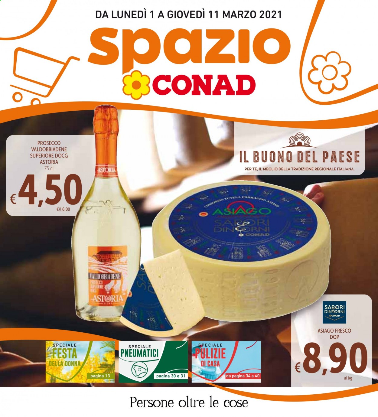 thumbnail - Volantino Conad - 1/3/2021 - 11/3/2021 - Prodotti in offerta - formaggio, Asiago, Valdobbiadene, Prosecco, pneumatici. Pagina 1.