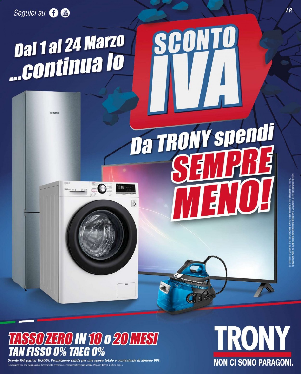 thumbnail - Volantino Trony - 1/3/2021 - 24/3/2021 - Prodotti in offerta - LG, Bosch. Pagina 1.